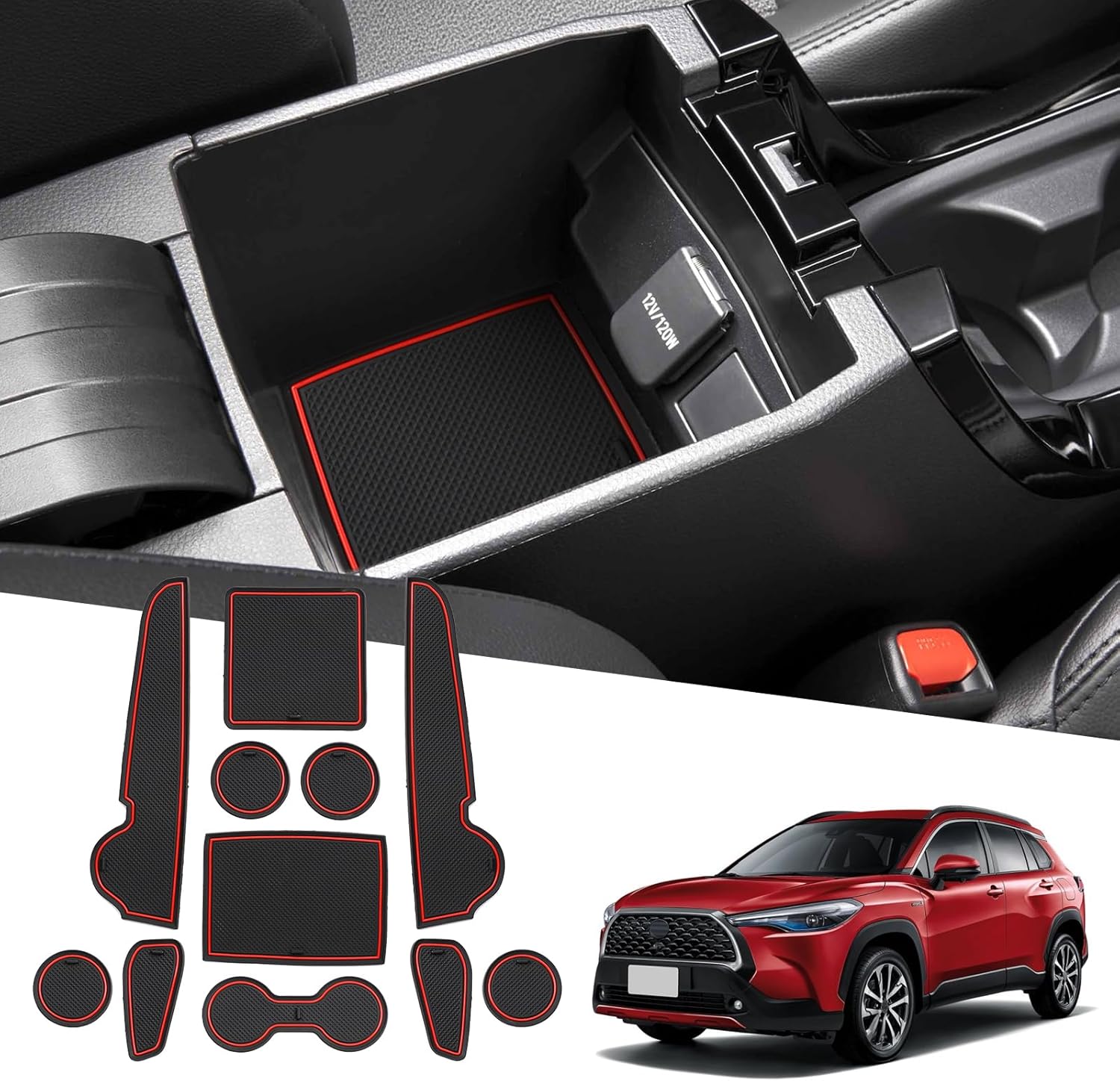 Corolla Cross Door Slot Mats,for Toyota Corolla Cross Accessories Anti-Slip Interior Rubber Mats Center Console Liner Compatible with 2022 2023 2024 2025 2026 Toyota Corolla Cross SUV(13PCS/Sets)