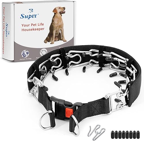 Supet Collar de punta para perro, collar ajustable con hebilla de liberación rápida, collar de estrangulamiento para perro con cubierta de nailon