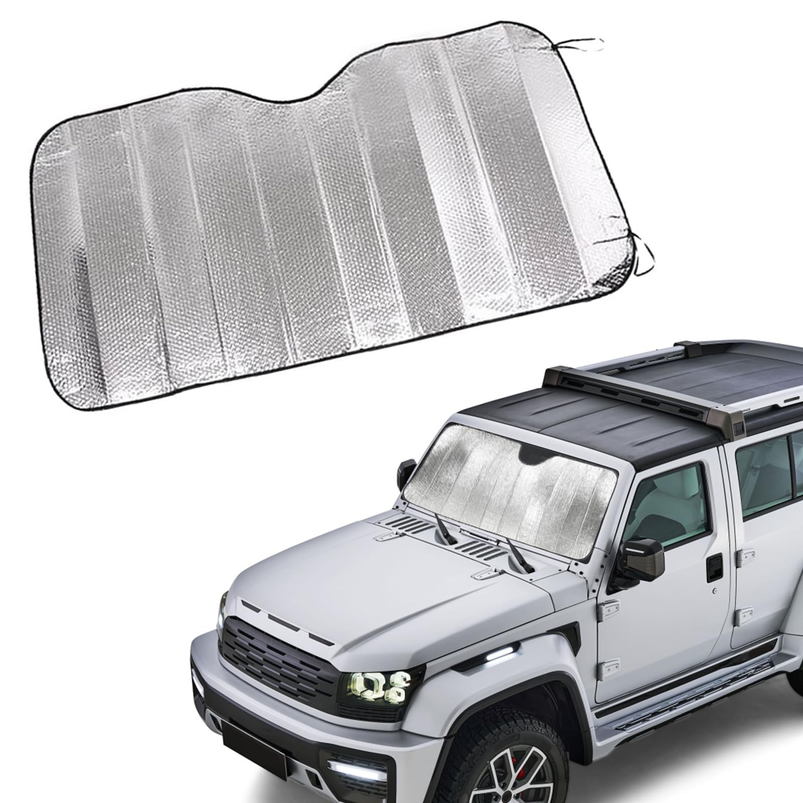 1 PC Car Windshield Sunshade, 55.1" x 27.5" Interior Dashboard Aging Protector, Foldable Double-Sided Bubble Insulation Front Window Cover, Universal for Car UV Isolation Accessory (Silver)