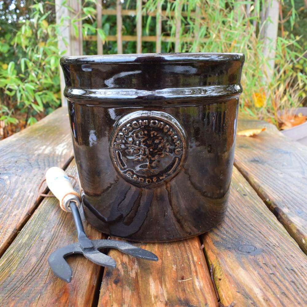 Bedwen 'Blossom Cylinder' Ceramic Plant Pot – 20cm Black Glazed Outdoor Pot for Garden & Patio — image 1