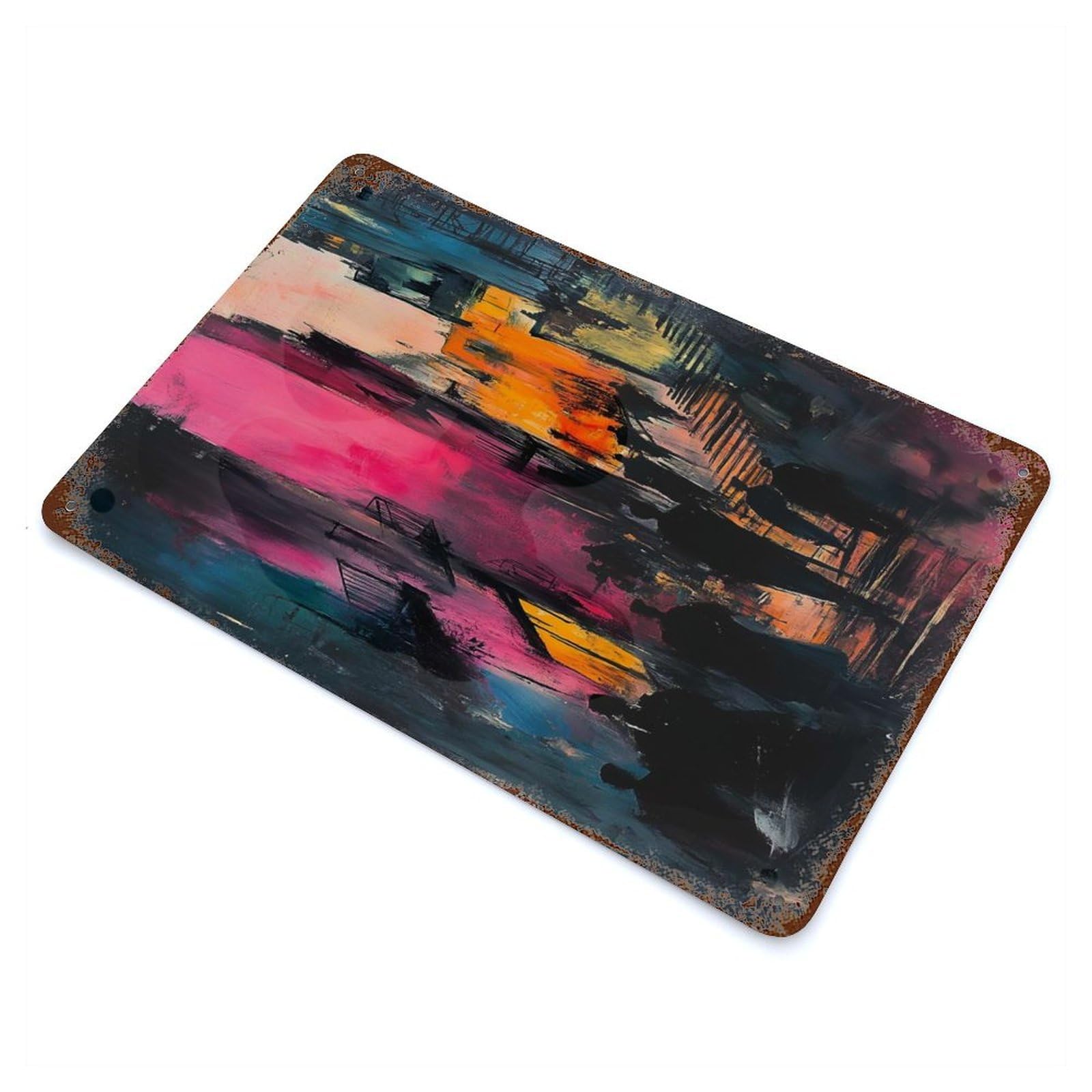 Vibrant City Alley - Expressive Urban Street Scene Distressed Metal Wall Sign 11.8"x7.9", Rustic Home Decor for Farmhouse, Kitchen And Entryway Decor