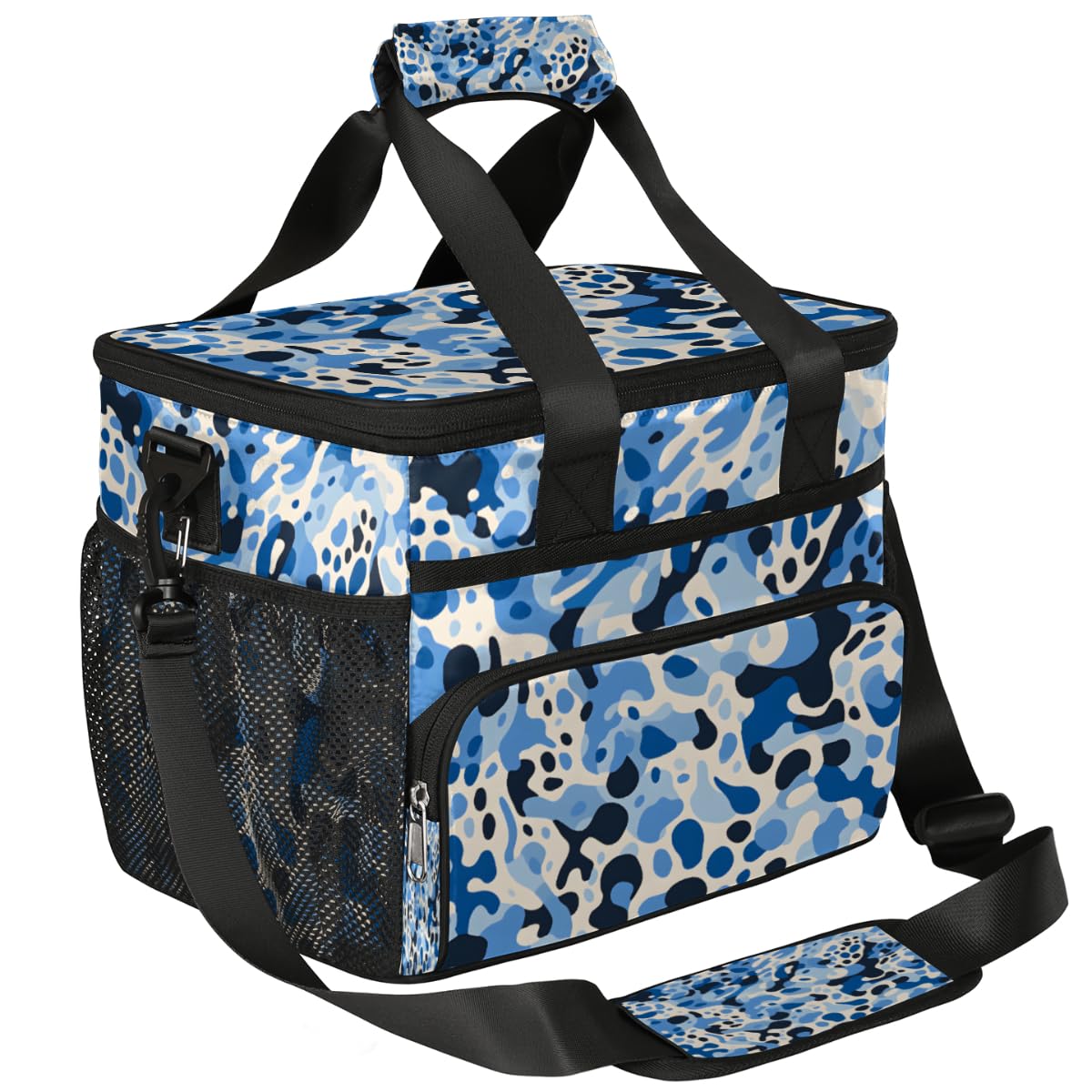 Blue Camo Insulated Picnic Backpack Lunch Box for Women Men Picnic Basket Tote Lunch Bag Picnic Bag Portable Lunch Bags for Picnic, Beach, Work, Trip,Office, Camp Camouflage