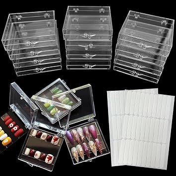 12PCS Press On Nail Packaging Box Clear Press on Nail Storage Box Display Case with 60 Pcs Adhesive Tape for False Fake Nails Organizer Home Nail Salon Use Nail Art Nail Business Supplies | Clear Nail Display Case for False Fake Nails Organizer Packaging Home Nail Salon Use Nail Art Nail Business Supplies