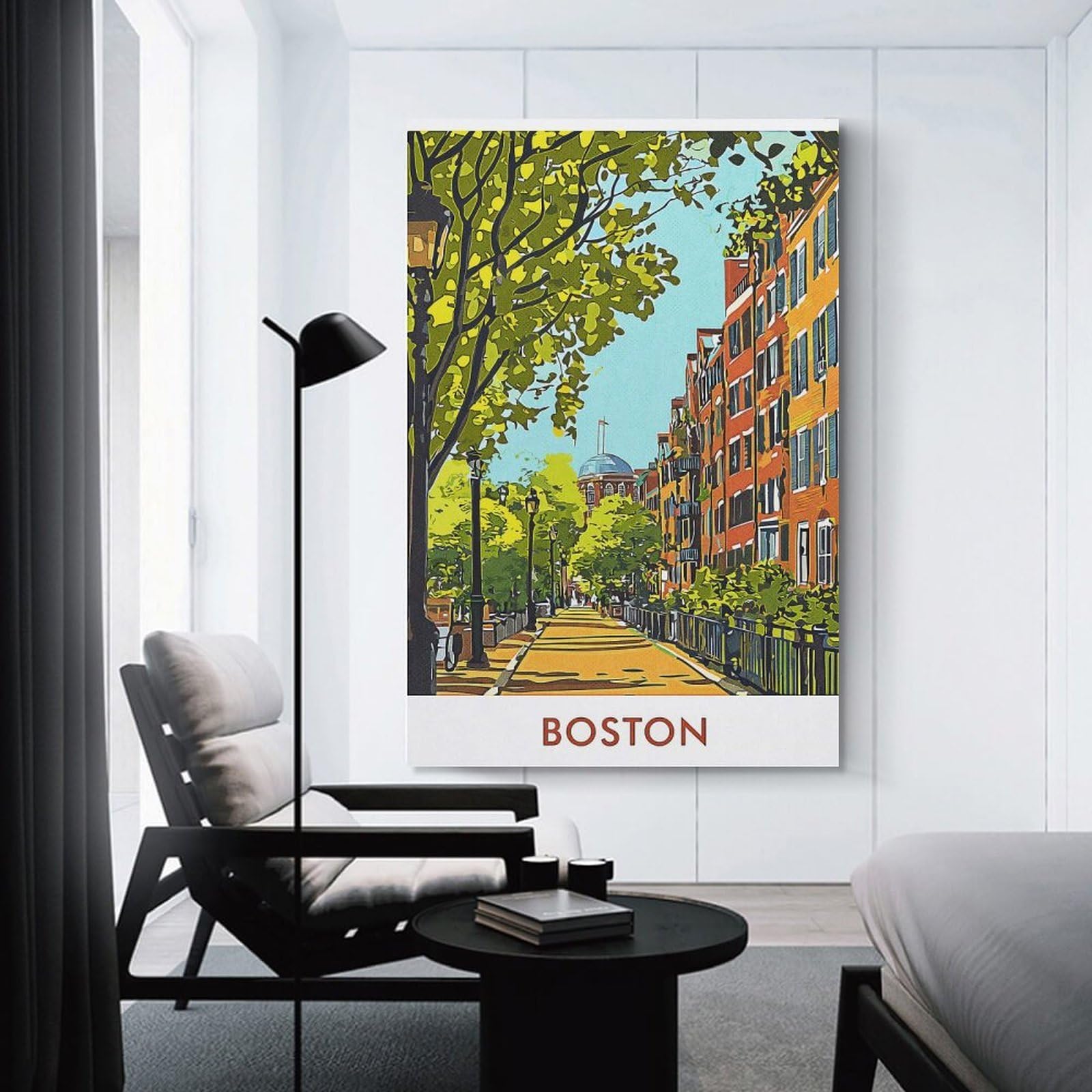 Junmoney Room Decor Wall Art Boston Cityscape, 20x30inch(50x75cm), for Home Office, Desk Area Or Studio, An Interior Accent for Desk Areas