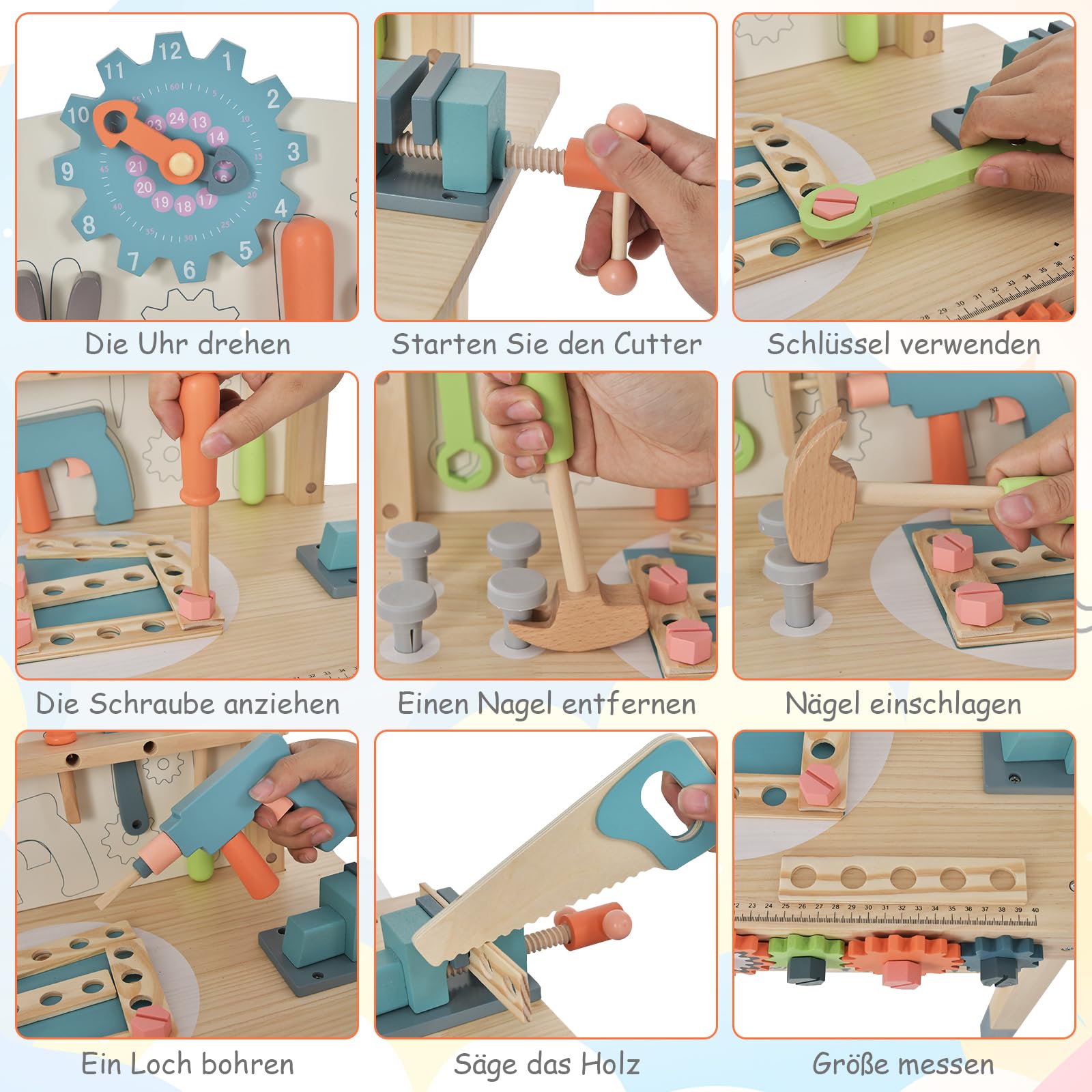 GOPLUS Kinder Werkzeugbank, Spielwerkbank aus Holz mit magnetischem Werkzeughalter, Arbeitsplatte & unterer Ablage, Kinderwerkbank mit reichhaltigem Zubehör und Werkzeug für Kinder ab 3