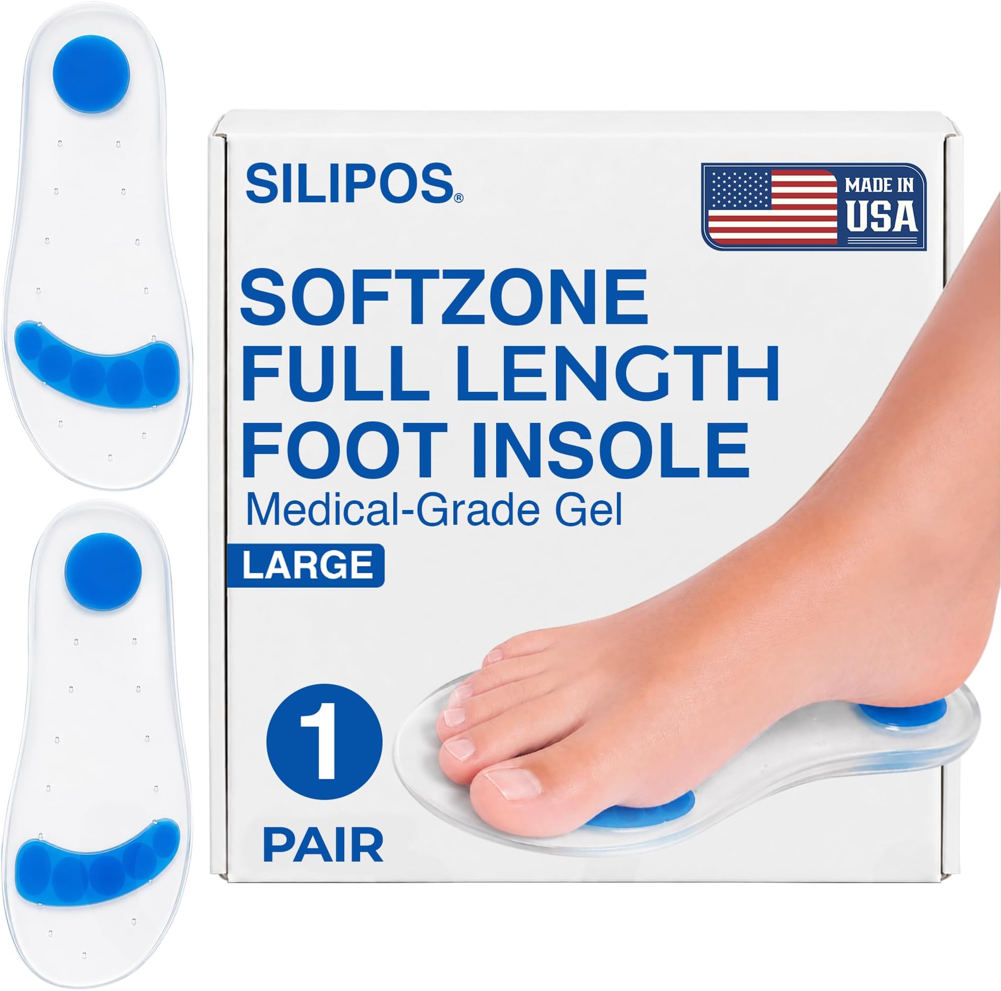 Silipos SoftZone 4015 Full Length Foot Insole - Large, Latex-Free, Hypoallergenic Multi-Density Silicone Foot Cushion