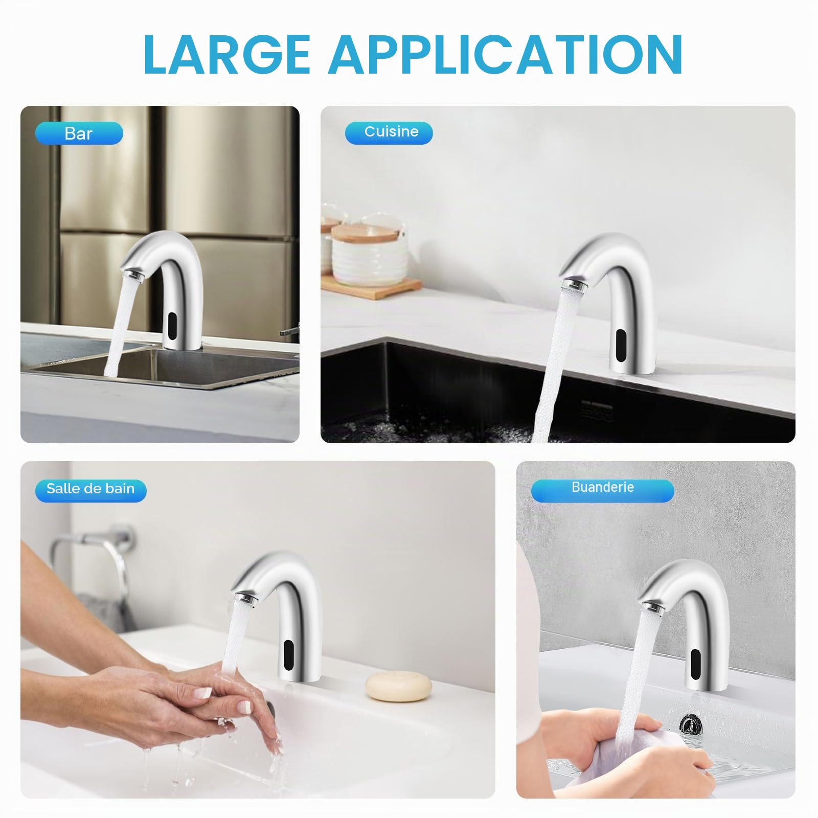 MINRS Robinet avec capteur infrarouge, mitigeur de lavabo automatique à induction, mitigeur de lavabo automatique pour eau froide sans contact pour salle de bain, lavabo