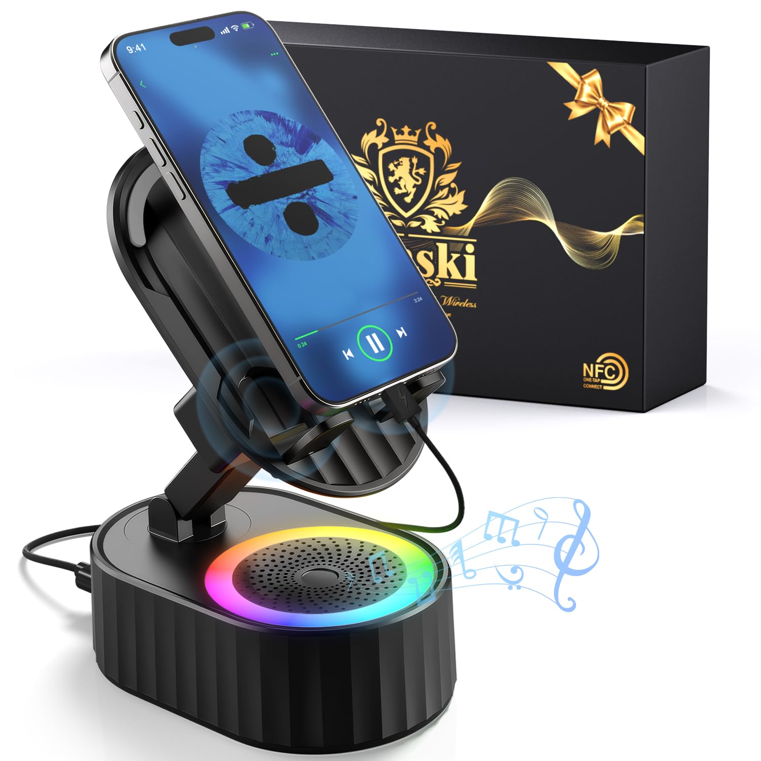Lenski Cadeau Homme Original Utile, Cadeau Anniversaire Homme Papa Gadgets pour Homm e, 5-en-1 Enceinte Bluetooth Support Telephone, Cadeaux de Noël Originaux, Idee Cadea u Homm e Noel