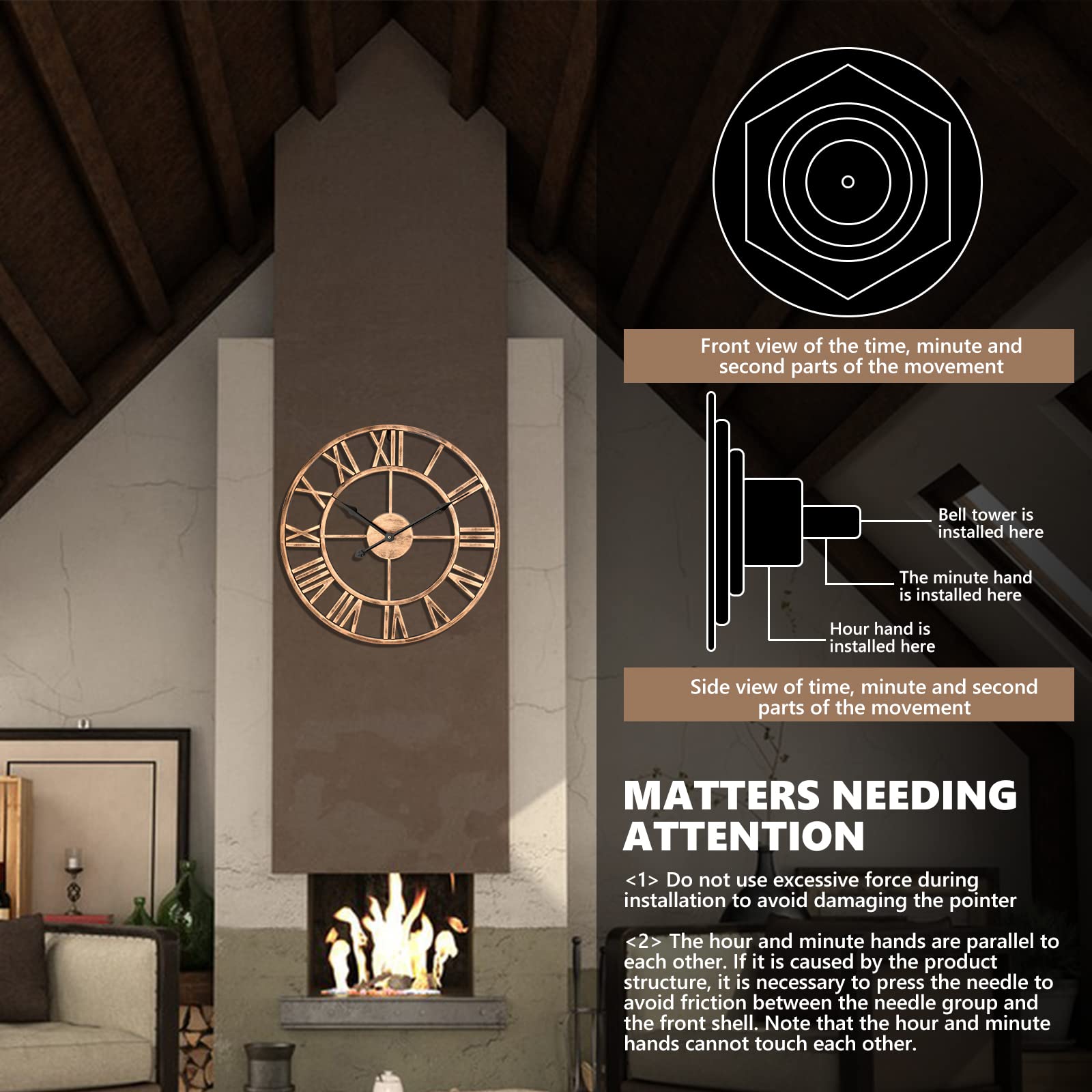 Amazon.co.jp: 大きなヴィンテージ壁掛け時計、40cm サイレント