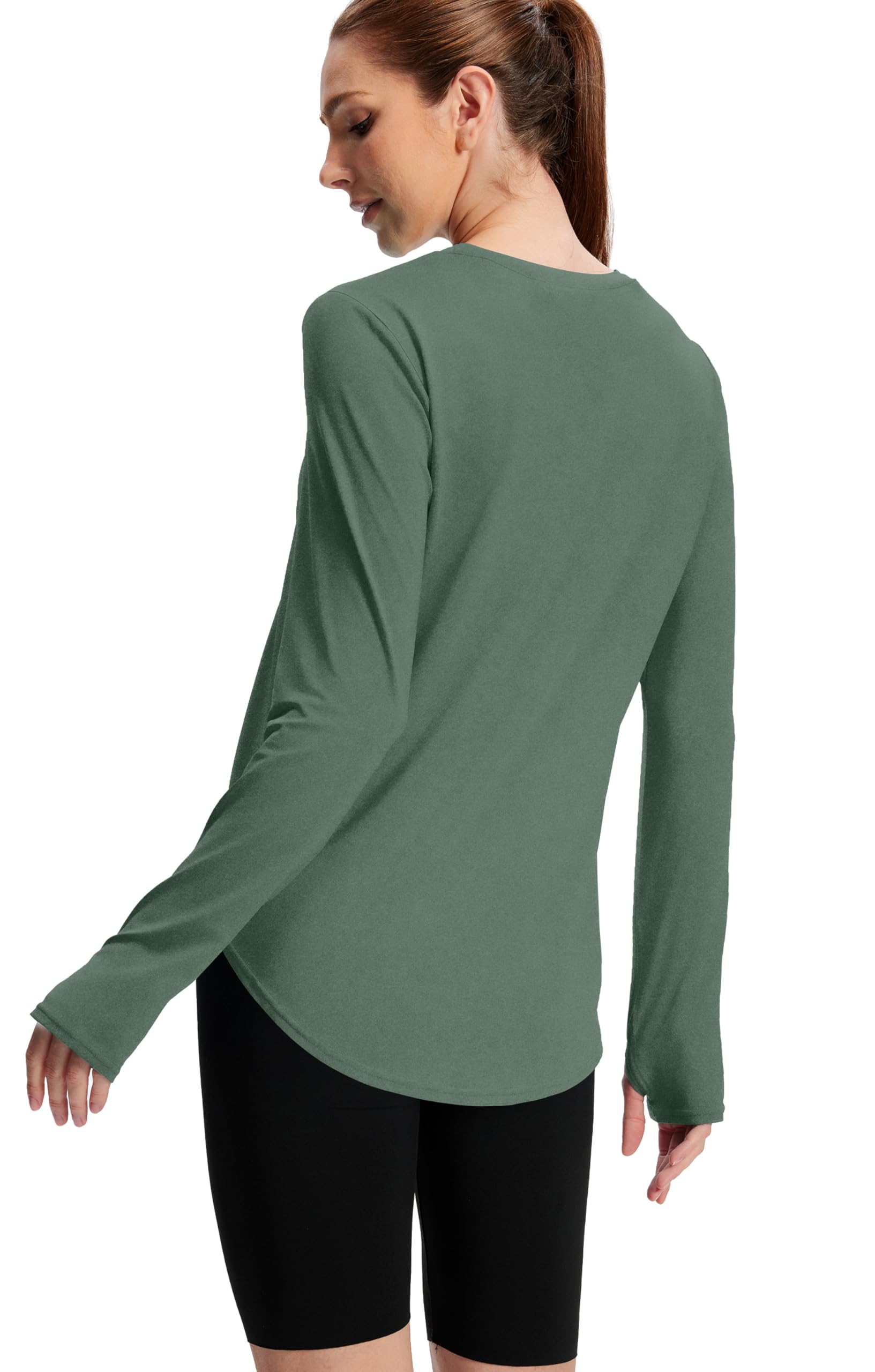 NIASHOT Workout Tops for Women Crewneck Long Sleeve Shirts with Thumb Holes UPF 50+ Sun Shirts for Hiking Running Gym Clothes - 4