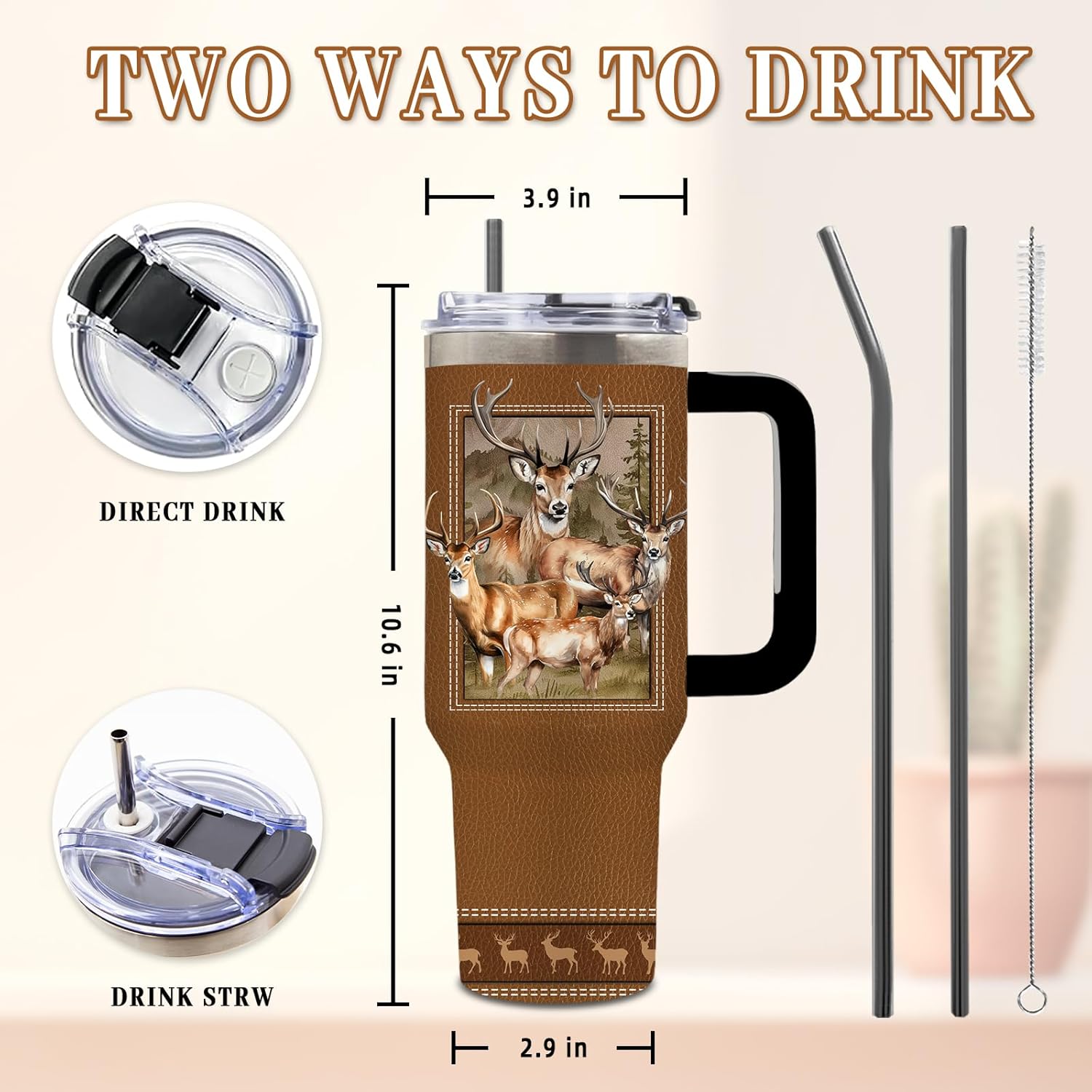 DUUV Hunting Gifts for Men, Deer Hunting Tumbler, Christmas Thanksgiving Birthday Gifts for Hunters, Fathers Day Best Gift for Hunters Men, Dad, 40 Oz Tumbler with Handle, 1PCS - Image 3