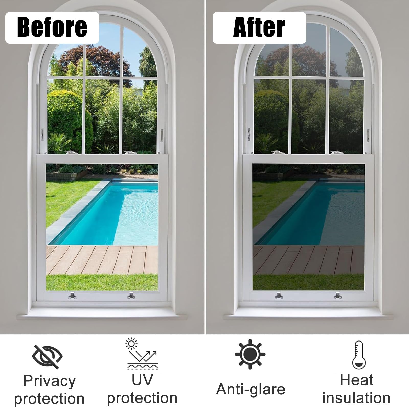 Sonnenschutzfolie Fenster, Rückstandslose Wärmeschutzfolie Fensterfolie Sonnenschutz, Selbstklebend, Spiegelfolie Fenster Innen oder Außen Sichtschutz UV Schutzfolie, 50 * 400cm(152 * 1000CM)