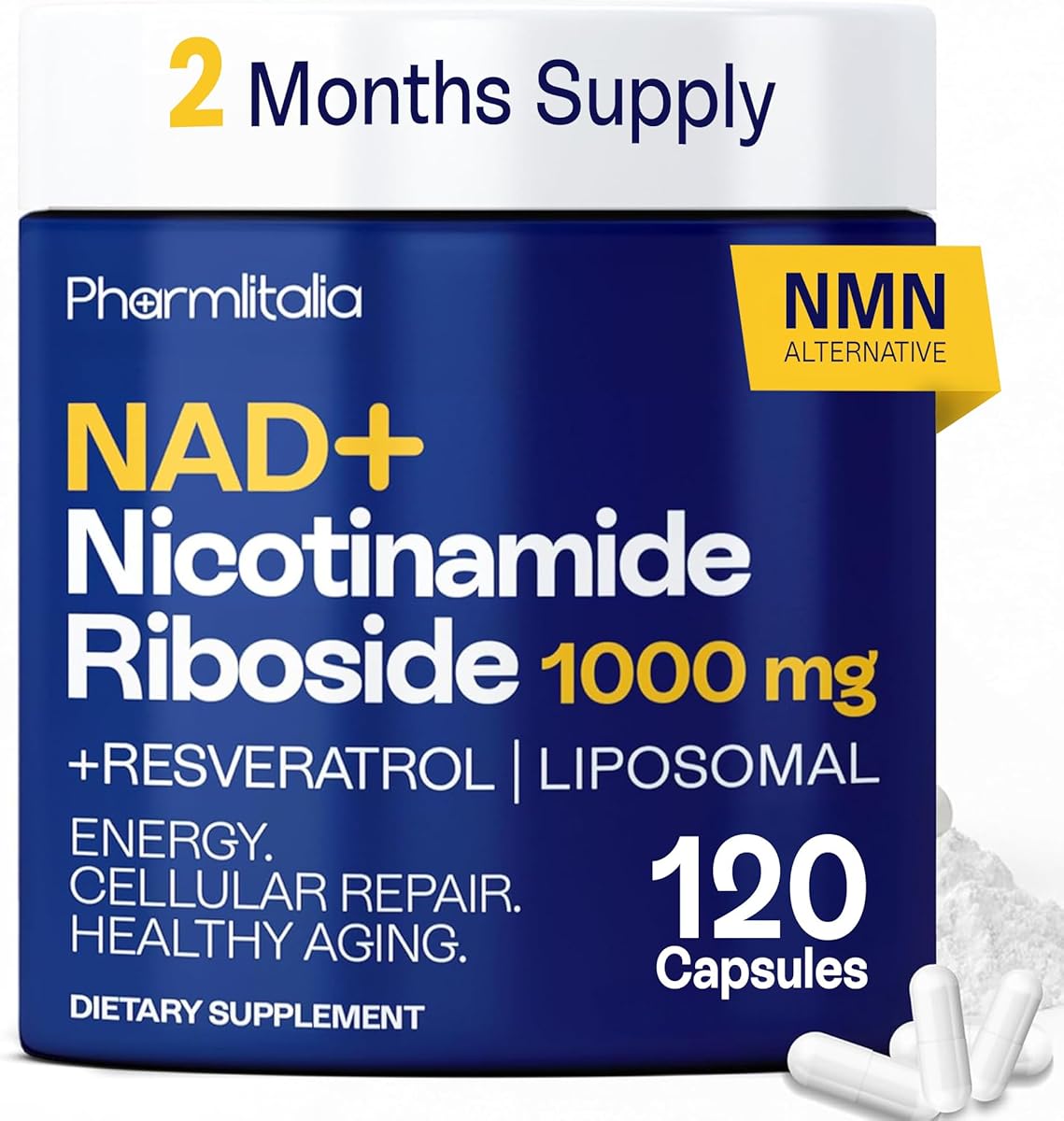 Liposomal NAD+ Supplement with Resveratrol - Nicotinamide Riboside 1000 Mg - NAD Supplements for Women & Men - NMN Supplement Alternative - Advanced NAD Resveratrol for Cellular Energy - 120 Capsules