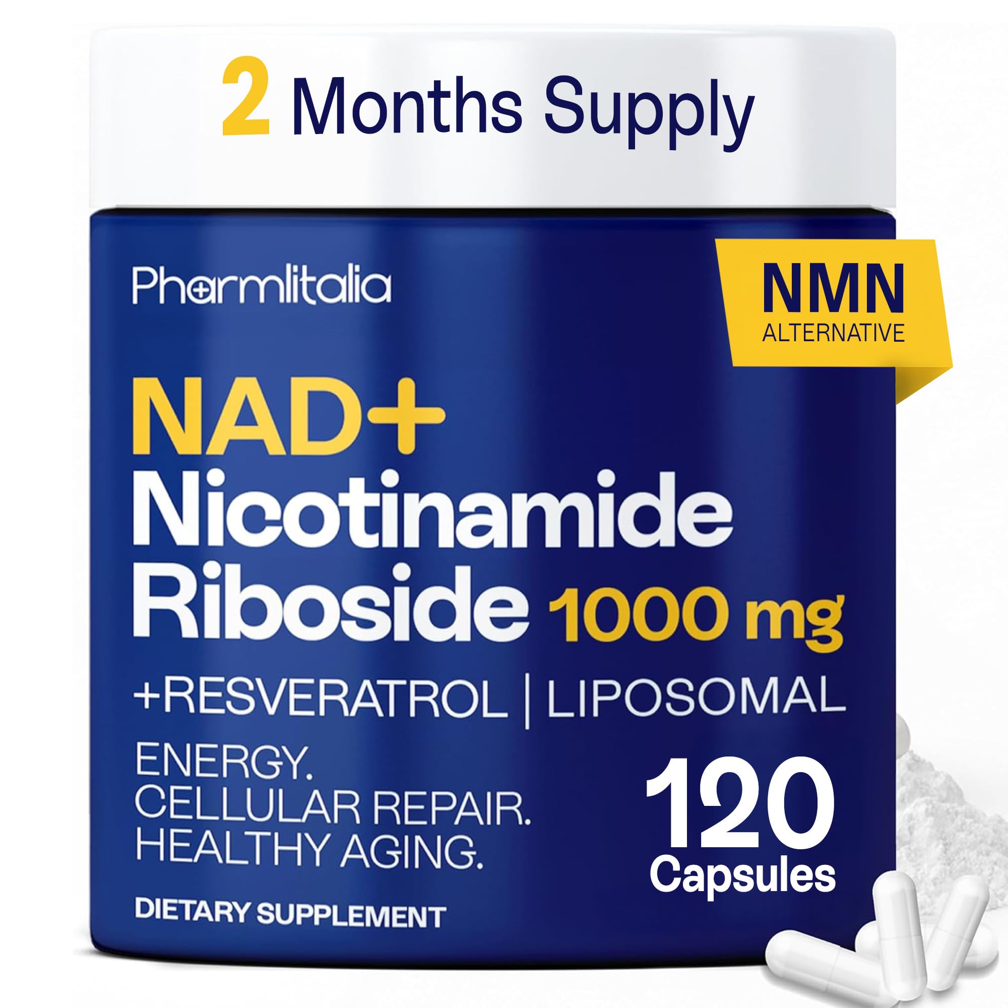 Liposomal NAD+ Supplement with Resveratrol - Nicotinamide Riboside 1000 Mg - NAD Supplements for Women & Men - NMN Supplement Alternative - Advanced NAD Resveratrol for Cellular Energy - 120 Capsules