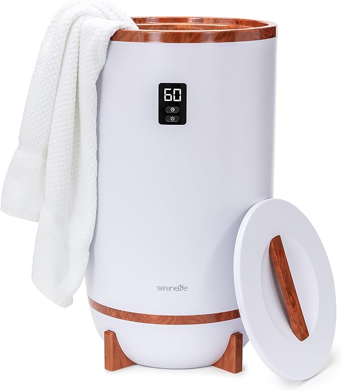 Serenelife Single Touch Towel and Blanket Warmer with Fragrant Disc Holder and LED Ring Red, Perfect Size for Two Large Bath Towels, Automatically Shut off Feature