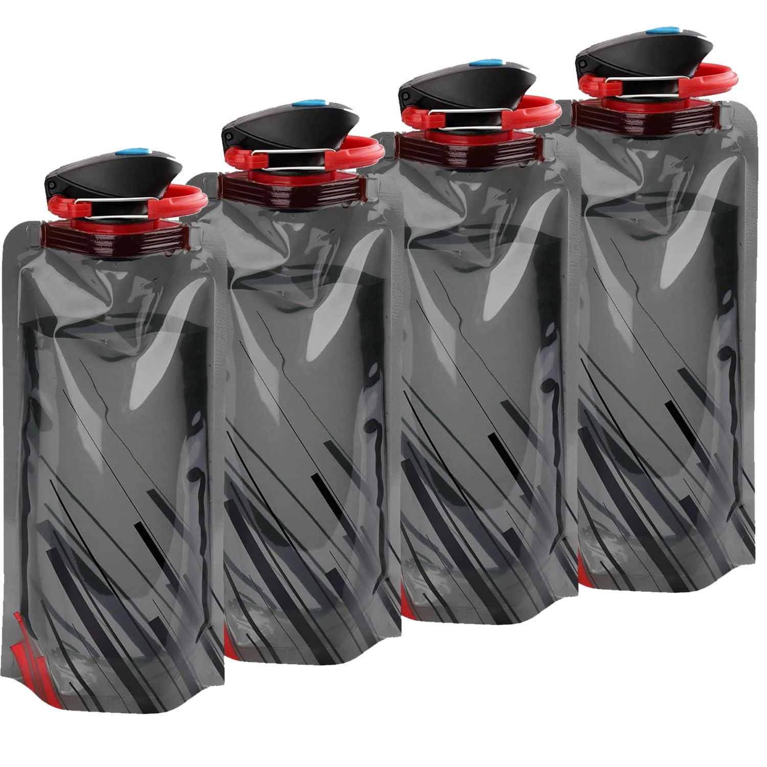VIEVRE 4 Stück Faltbare Trinkflasche, Wiederverwendbare Trinkflasche Faltbar, Trinkflaschen Faltbar, für Festivals, Wandern, Reisen, Abenteuer, Festival Zubehör (Schwarz)