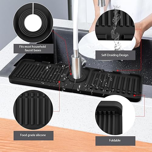 Miniatura 4 de SKitchen - Protector contra salpicaduras para fregadero de 14.5 x 5.5 pulgadas, protector de salpicaduras mejorado para grifo con drenaje