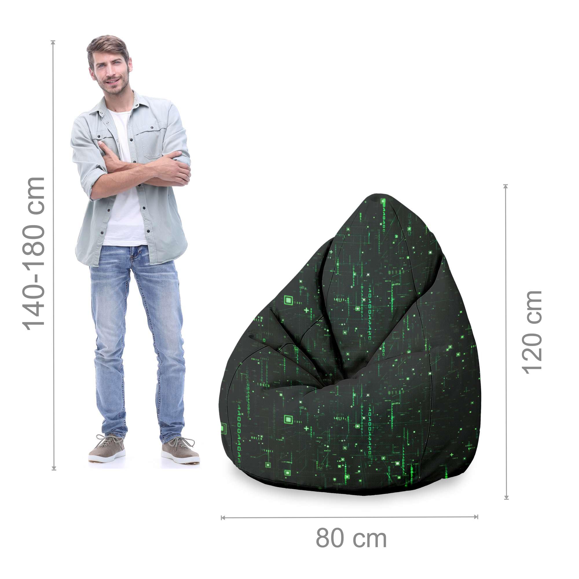 DreamRoots Sitzsack Erwachsene 80x80x120cm Oxford Stoff 220 gr/m2 Wasserdicht mit Lehne und Hocker