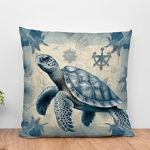 Fundas de cojín de animales del mundo marino junto al océano y fondos marinos, fundas de almohada de tortuga marina costera, fundas de almohada de