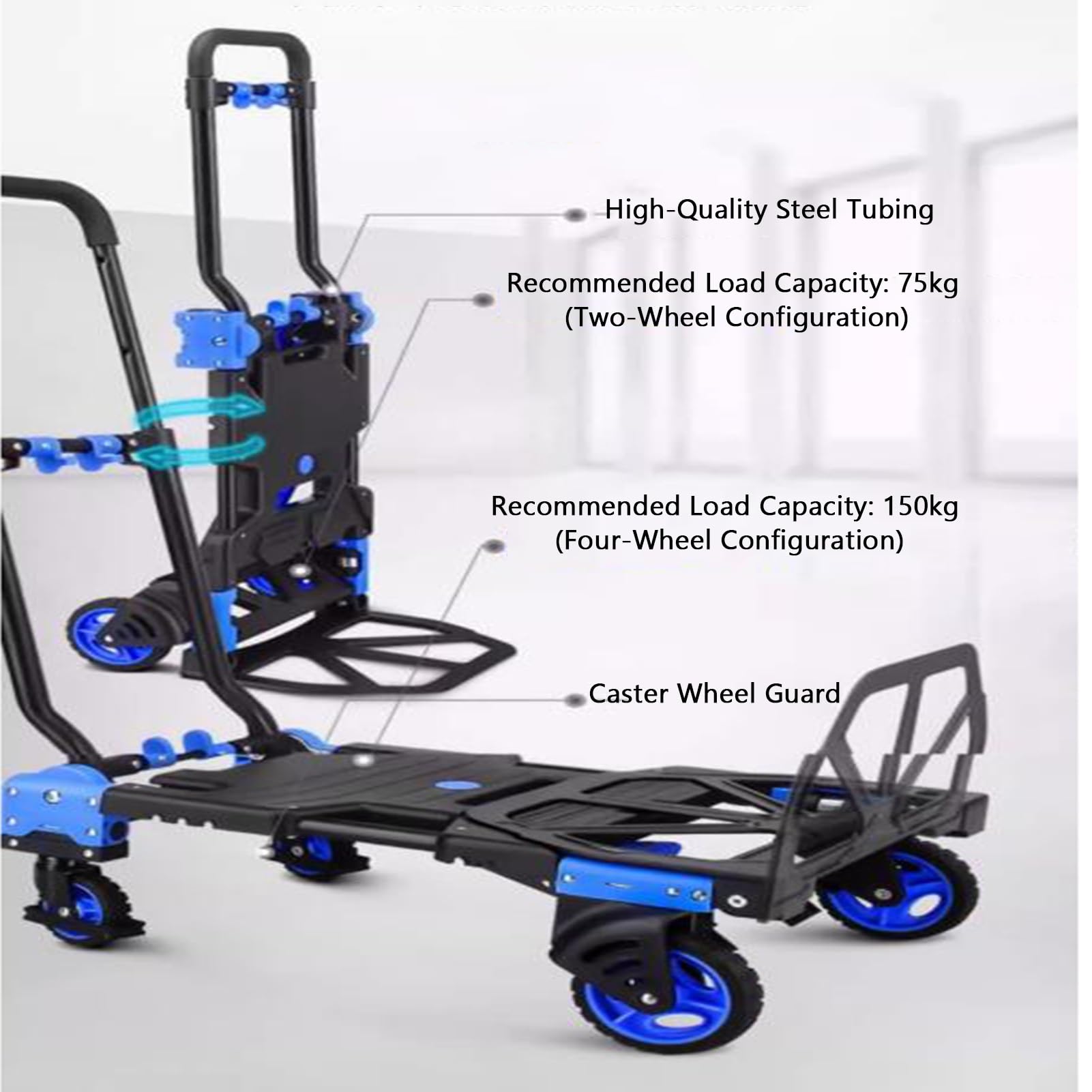 Pflanzen-Caddy mit Rädern, 3-in-1-Klappkarre, tragbarer Wagen aus Stahl mit Teleskopgriff und elastischem Kabel, Tragfähigkeit 150 kg(Color2)