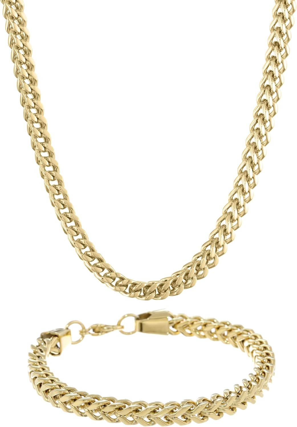 Metro Jewelry Thick Foxtail Chain Necklace and Bracelet Set for Men in Stainless Steel with Black or Yellow Gold Ion Plating 22 and 9 Inches 6 mm Wide Lobster Claw Jewelry Set