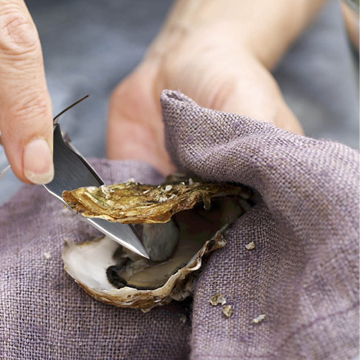 Abridor de Ostras, Ostra Shucker con Protector de Mano, Mango de Madera Adecuado de Acero Inoxidable Oyster Shucker, para Los Mariscos, Mariscos, Herramientas