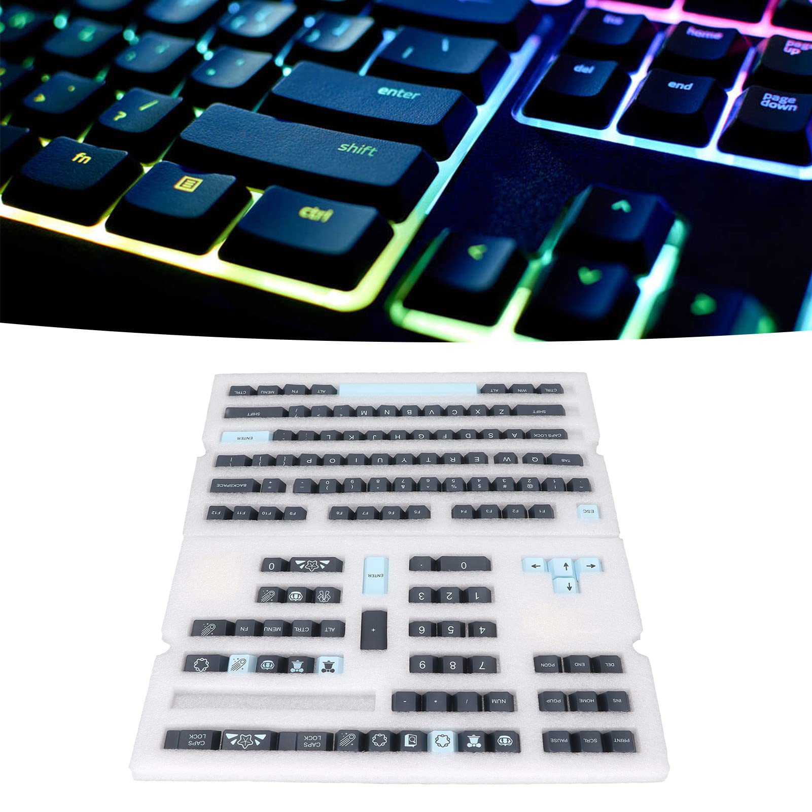 Ejoyous PBT Keycap Set 128 Keys, Cherry Height Contrasting Colors (Komety)