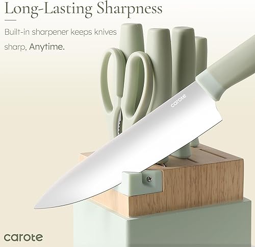 Miniatura 3 de CAROTE Juego de 9 cuchillos de cocina con afilador, cuchillos aptos para lavavajillas, cubiertos forjados con cuchillas de acero inoxidable