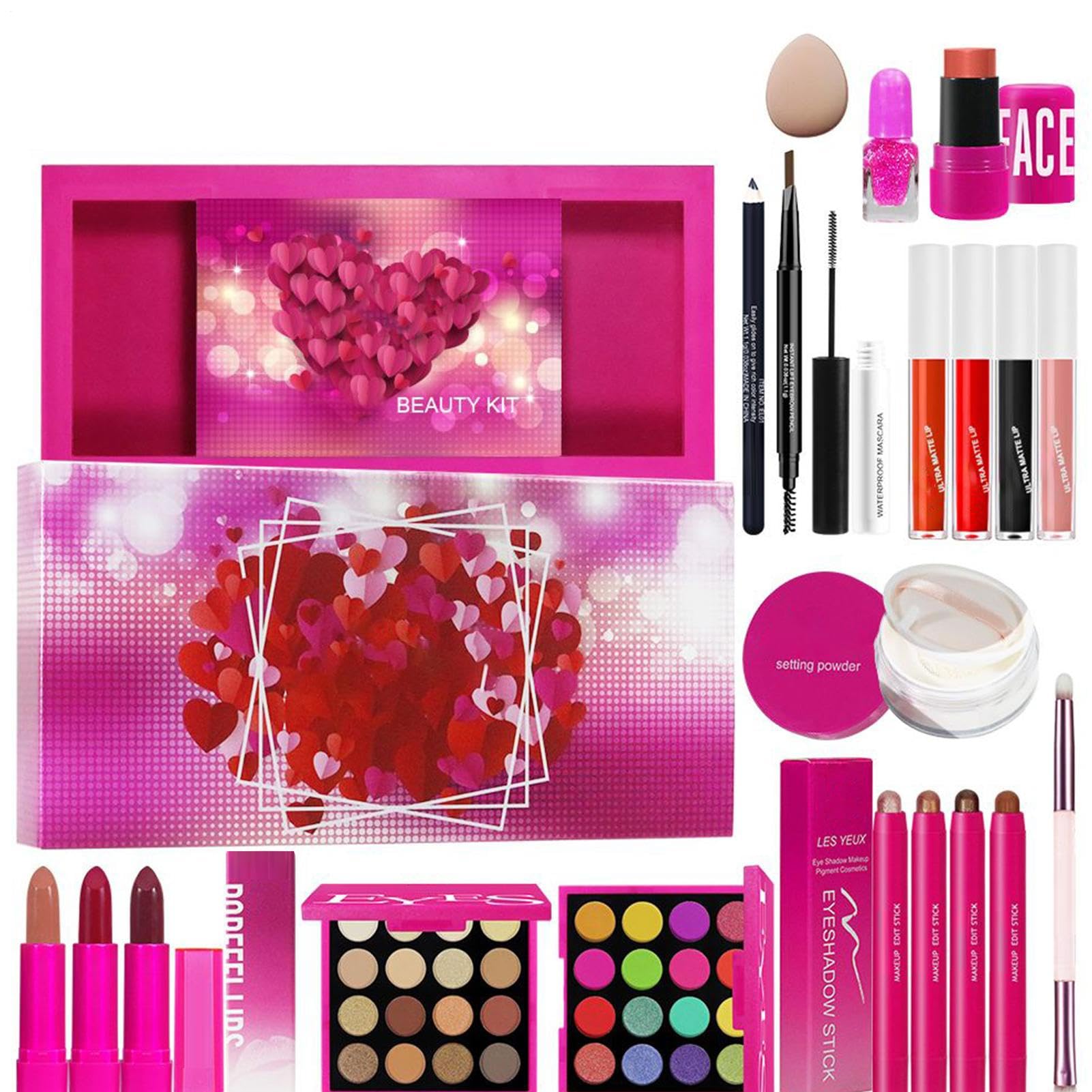 Todo En Un Kit De Maquillaje - Kit De Mujer Completa | Juego De Regalo De Maquillaje Para Mujeres | Maquillaje | Juego De Maquillaje Para Ojos Faciales | Cosméticos Para La Paleta De Sombras De Ojos | Paleta De Sombras De Ojos Rubor Lápiz Labial Y Brocha