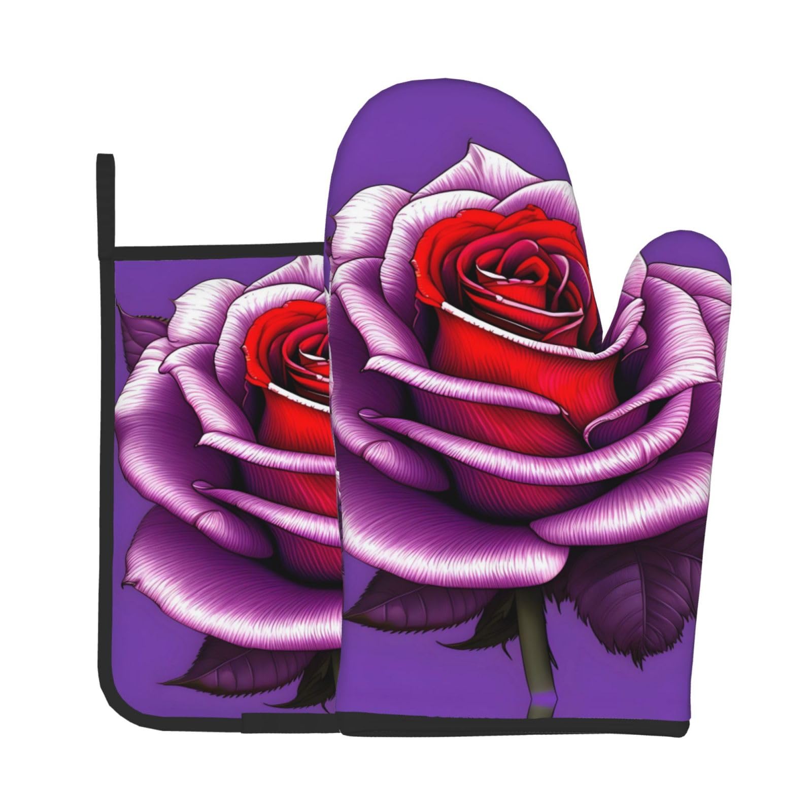 Oven Mitts and Potholders Set of 2 for Kitchen Baking Cooking GrayFuchsia Rose Thick and Durable