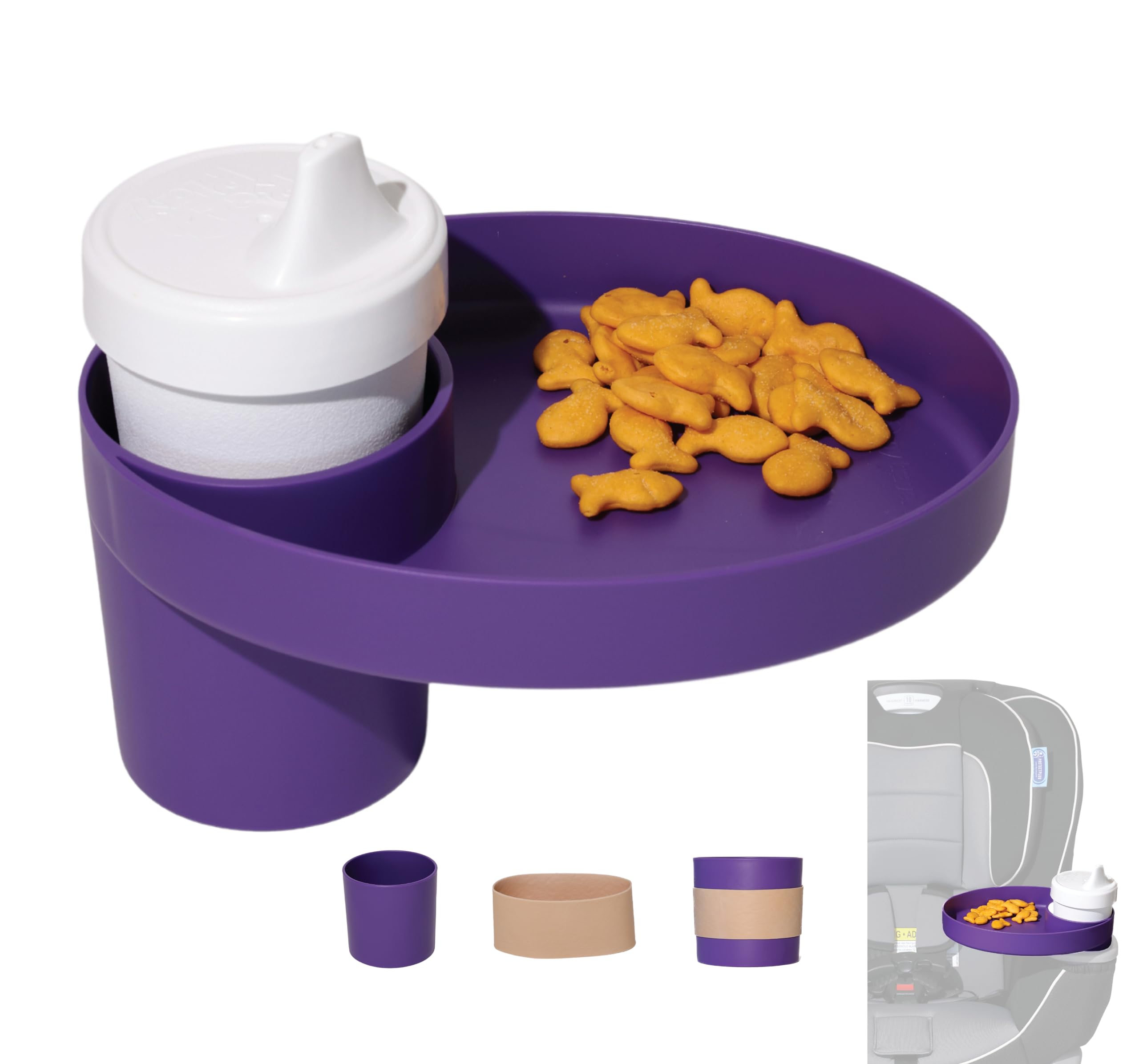 My Travel Tray Oval, USA Made. Extend Your Current Cup Holder to Hold Your Cup Plus A Tray for Snacks, Toys and Accessories. Use in a Car Seat, Booster, Stroller, Golf Cart, Outdoor Chair. (Purple)
