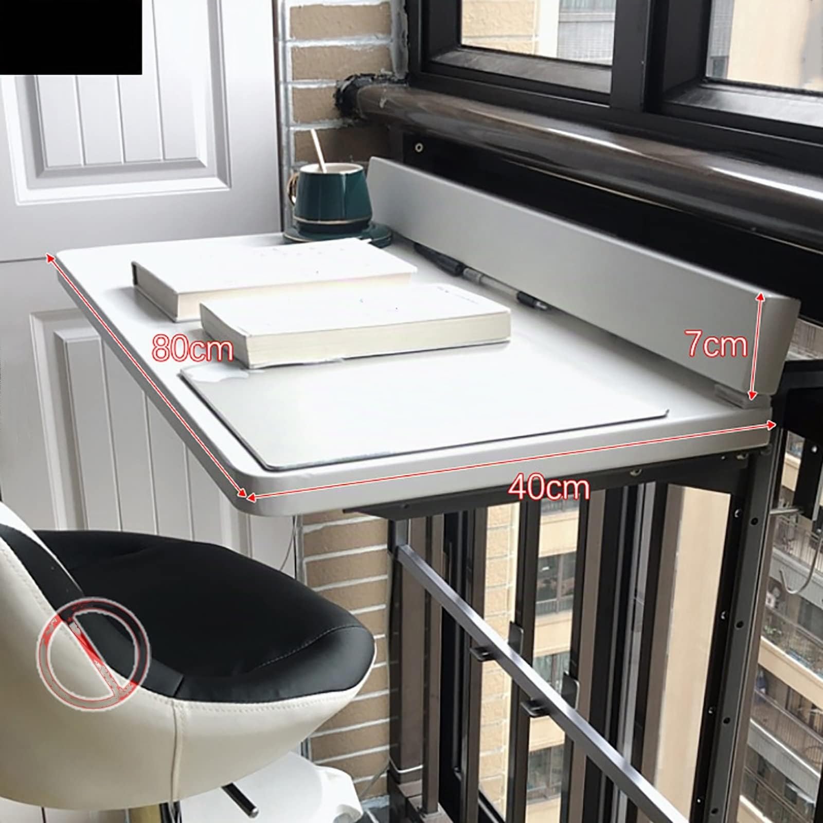 Tavolino da Balcone Esterno, Tavolo Sospeso Ringhiera, Appeso a Esterno, Regolabile in Altezza su 5 Livelli, Salvaspazio, per Pranzare e Studiare (Color : White, Size : 80 * 40cm)