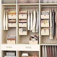 Vista 5 de Collapsible Hanging Closet Organizer - 3 Tier Closet Shelves Storage System with Hooks, Fabric Hanging Storage Bins for Clothes, Foldable Storage