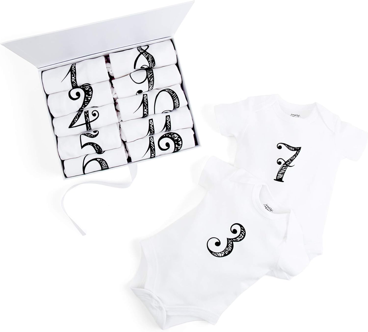 JumpOff Jo - Seize The Moment Baby Milestone Onesies, 1 Through 12 Bodysuit Set With Numbers, Newborn Essentials