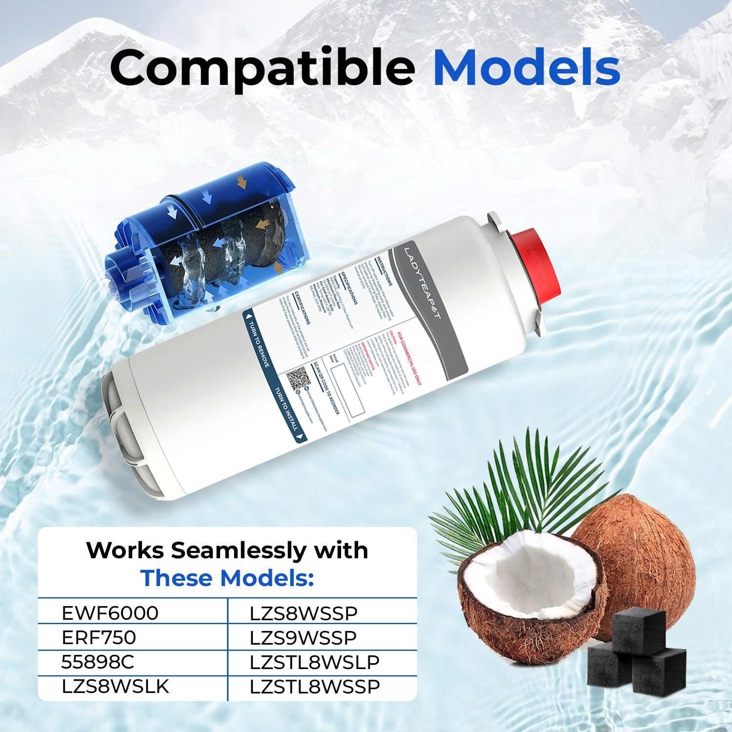 Water Filter Replacement Compatible With Elkay 51600C EWF6000 Bottle Filling Stations, 6000 Gallons/12 Months (No Chip - 6 Pack)