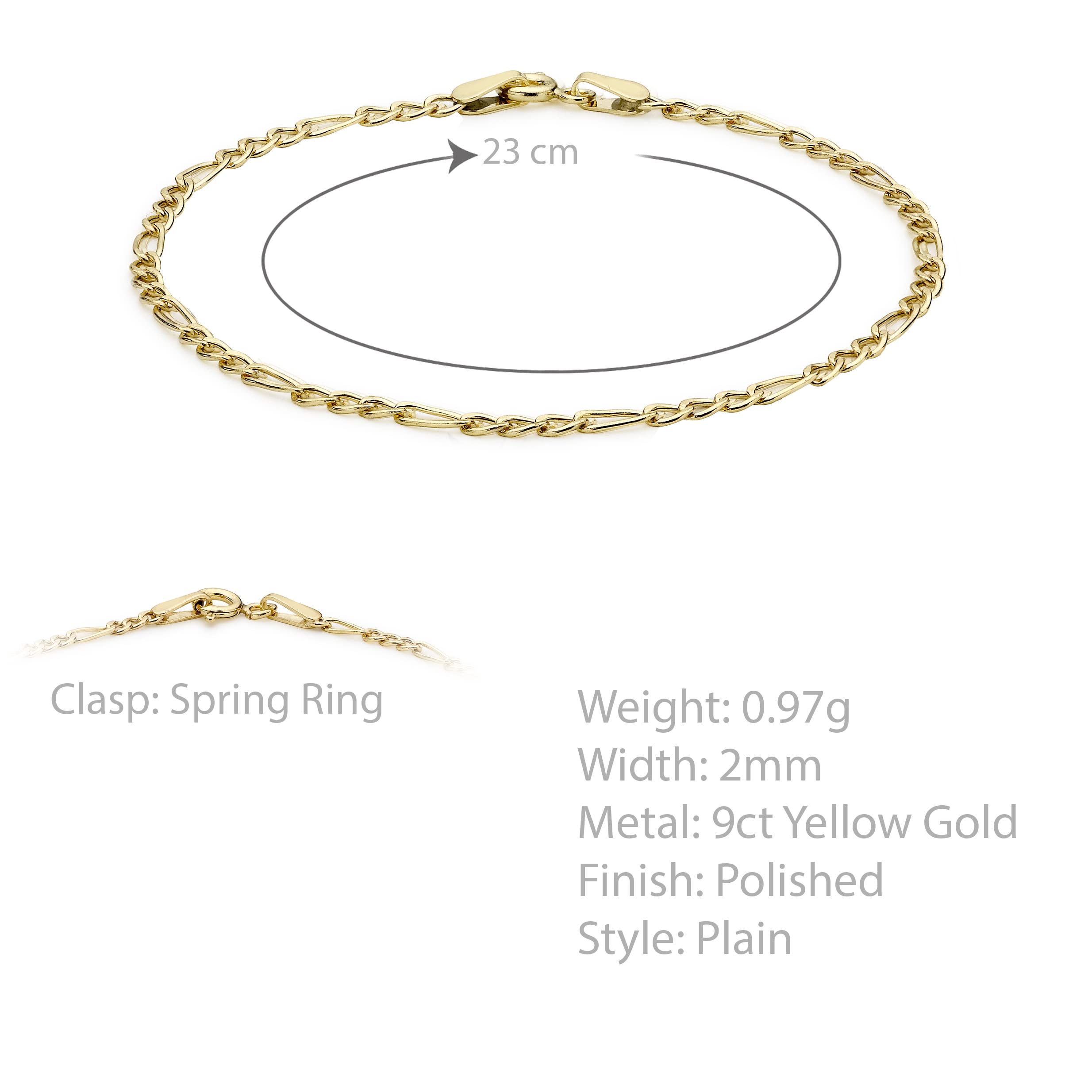 Damen 9k (375) Gelbgold Hollow Figaro Fußkette