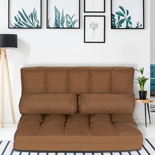 Miniatura 2 de COSTWAY Sofá de suelo con 2 almohadas, sofá cama plegable ajustable de 6 posiciones con marco de metal, tela de gamuza suave, sillón reclinable para