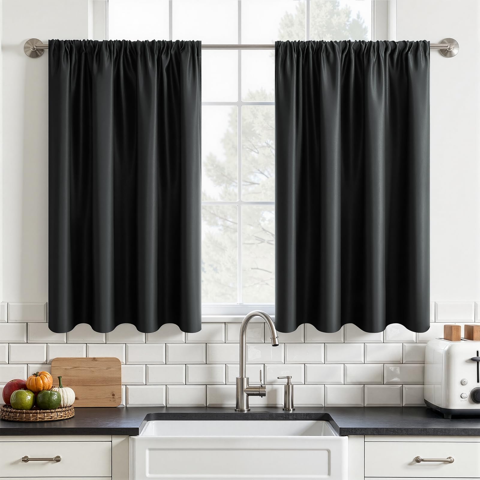 MRTREES Waterproof Curtains for Kitchen Windows, Blackout Thermal Rod Pocket Curtains for Cafe Caravan Bunk Bed Bathroom, 2 Panels 90x60 CM 35x24 Inch Charcoal โ image 1