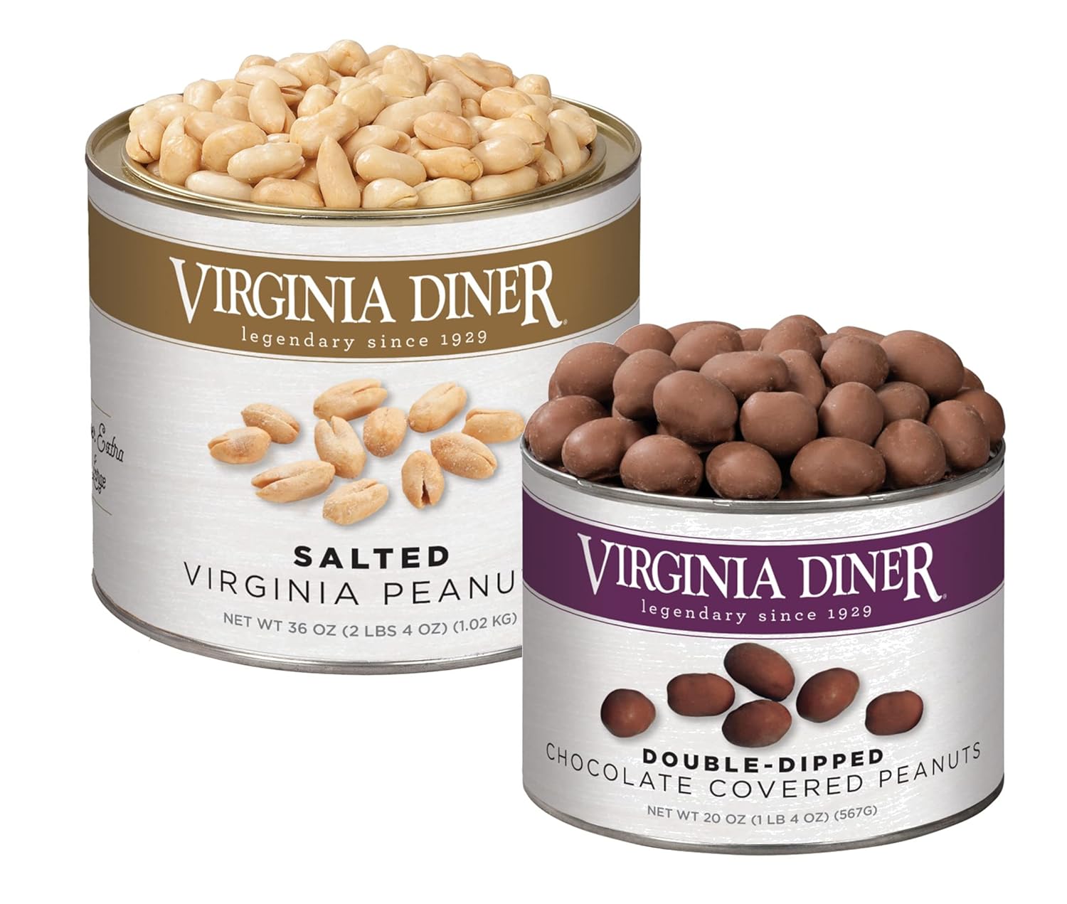 Salted and Chocolate Dipped Peanut Pairing - Double Dipped Milk Chocolate Peanuts and Extra Large Salted Peanuts by Virginia Diner