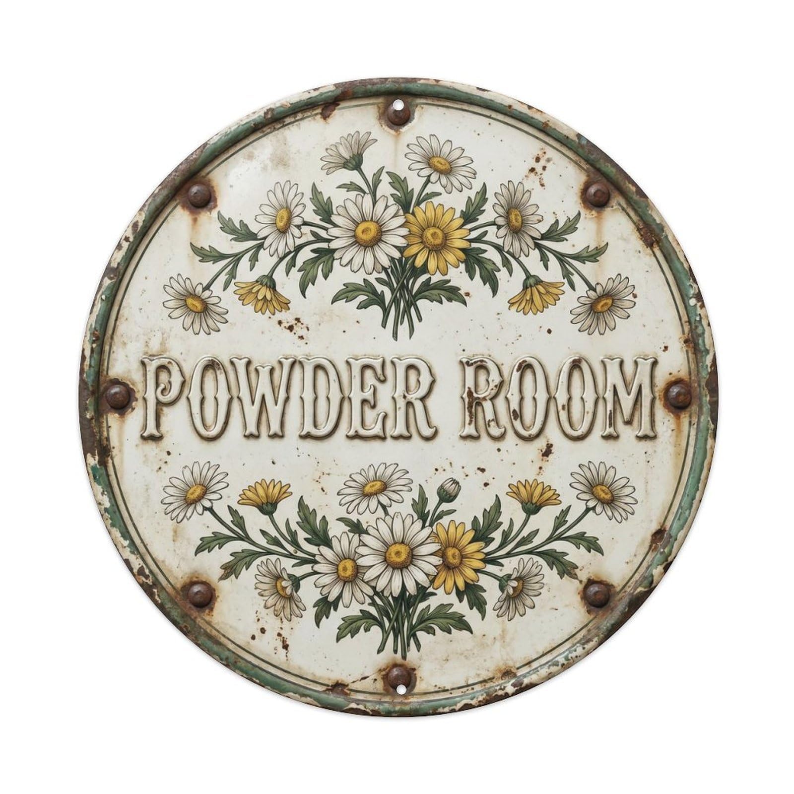 Powder Room Daisy Botanical Floral Vintage Label Metal Tin Sign