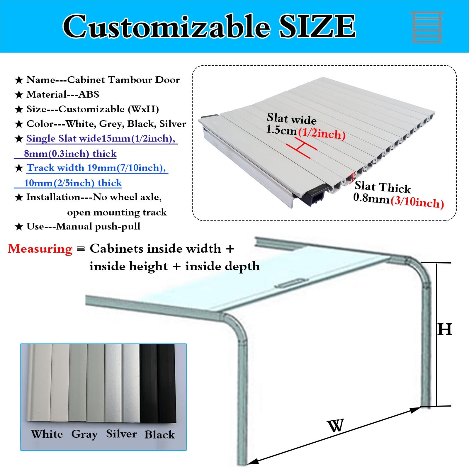 MLYAYE Roll Up Cabinet Doors Kit with Track, White Tension Tambour - Retractable Replacement Panel for Campervan/Kitchen/Closet, Appliance Storage Bins Privacy Doors(70x130cm)