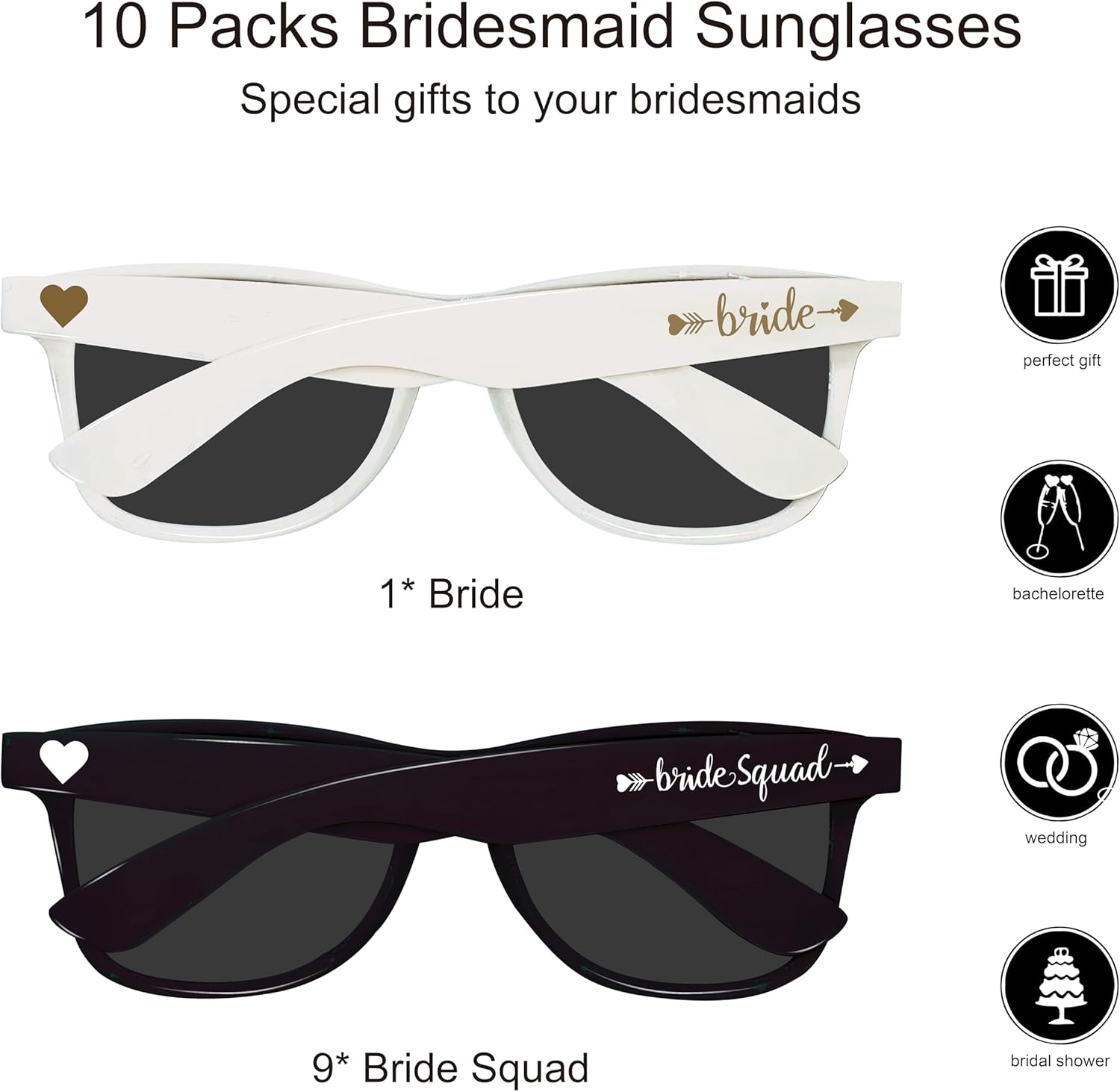 PartyGifts&beyond 10 Packs Bachelorette Sunglasses Bride Squad Sunglasses for Bachelorette Party, Bridesmaid Gifts, Wedding - Image 2