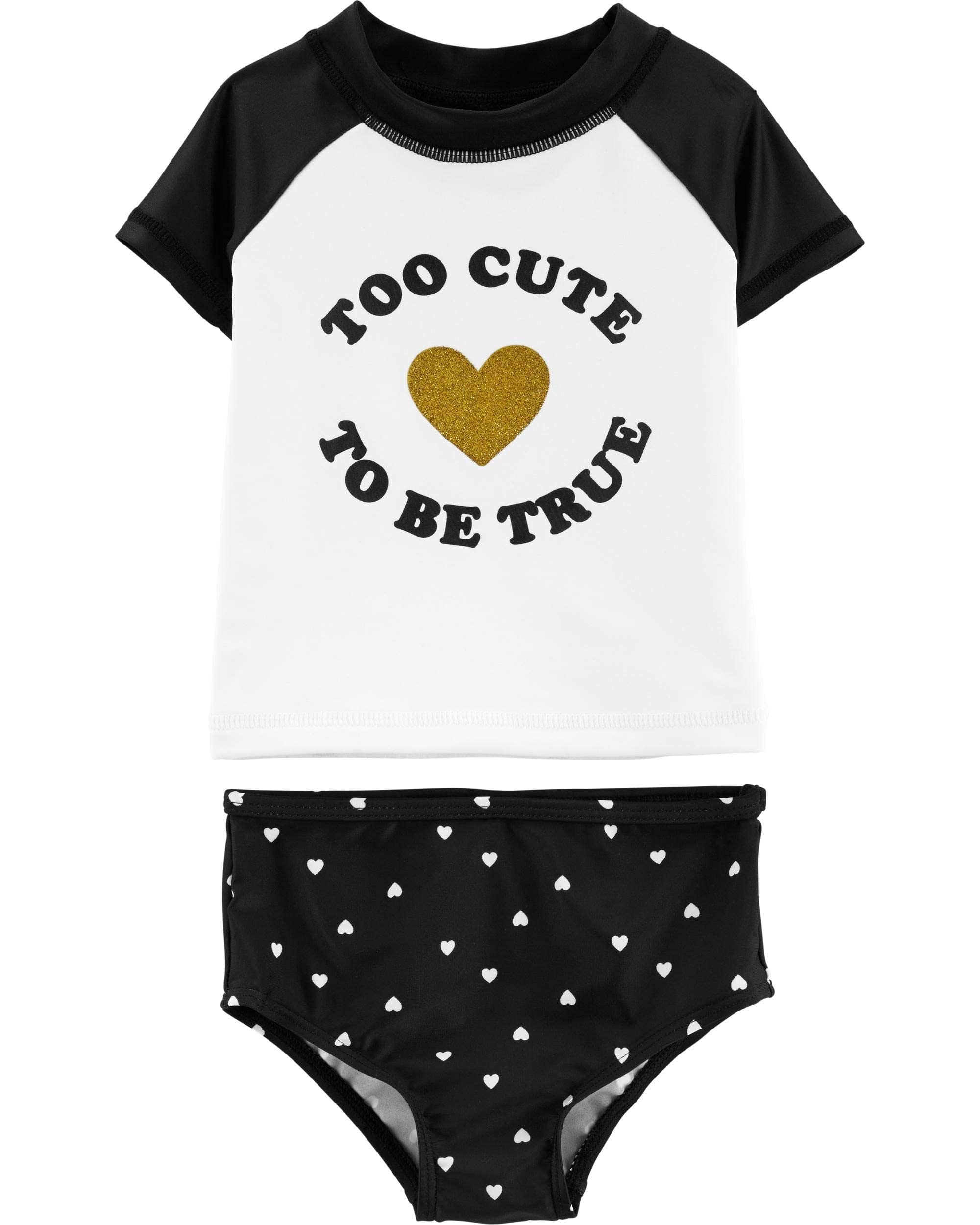 Carter's Girl's Rashguard Set (5T, Black/White/Heart)