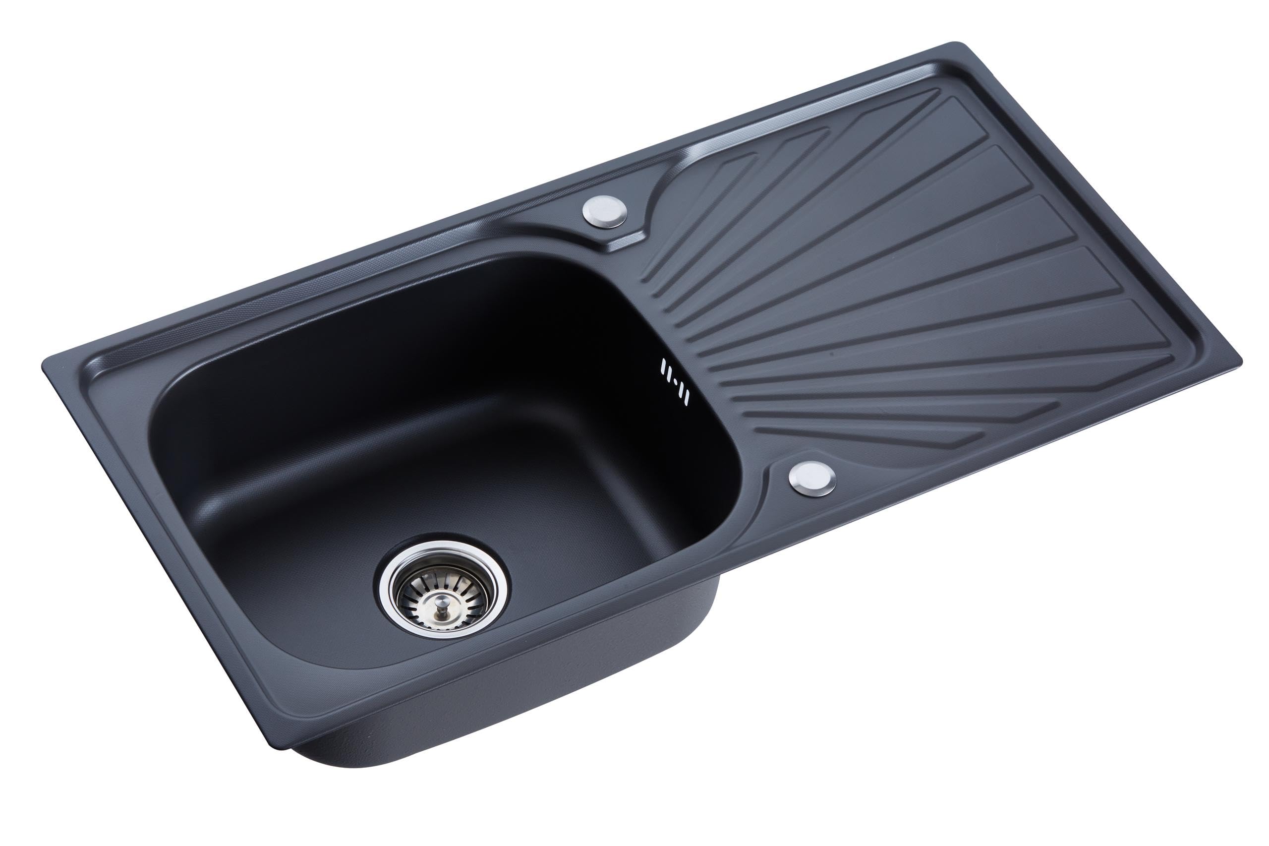 RUMO Aurora Nano Black Anthracite Stainless Steel Kitchen Sink 1.0 One Single Large Deep Bowl Reversible Drainer Inset Sinks with Waste Kit