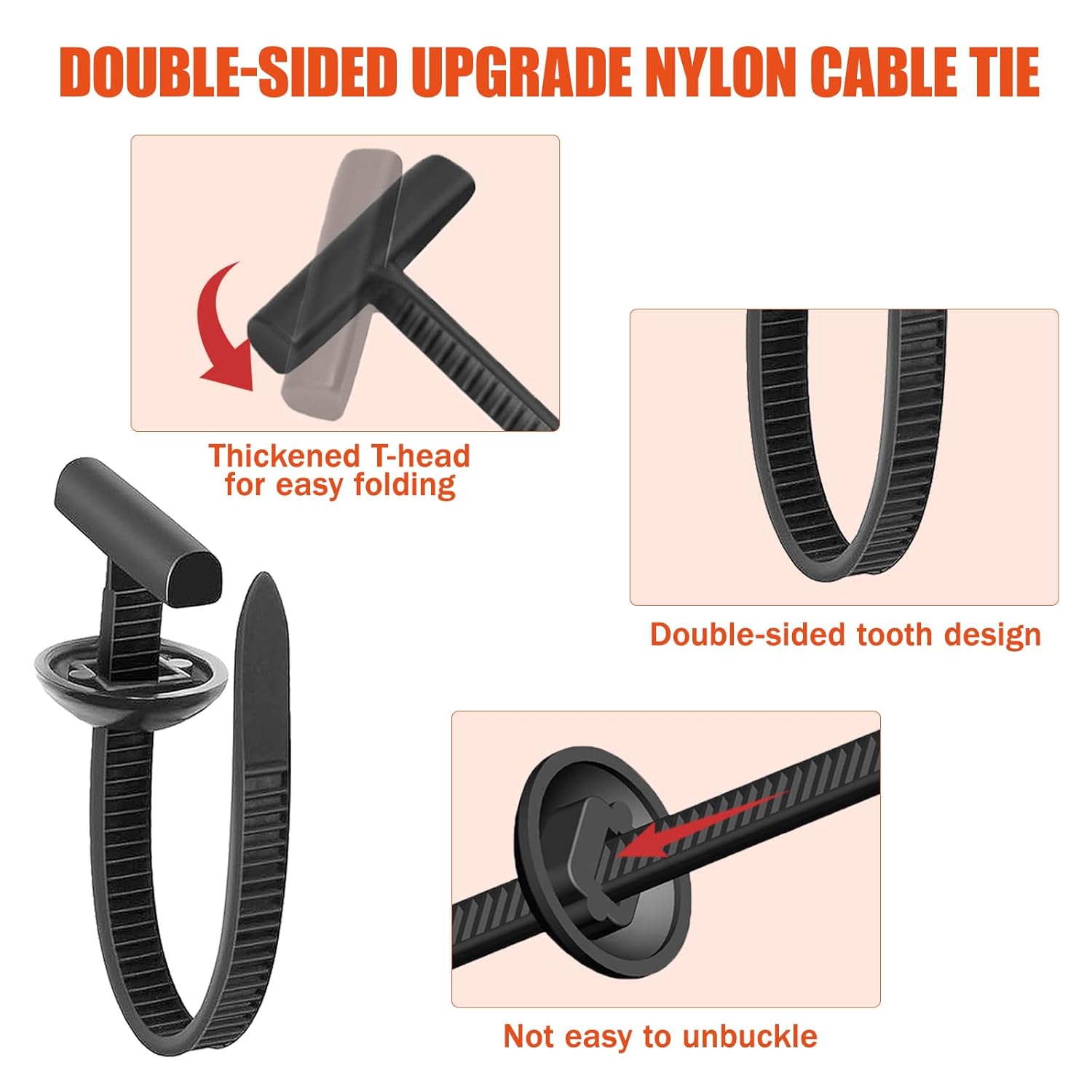 260 PCS 2026 New Upgrade Nylon Universal Cable Tie Buckle, with Clear Storage Box, Double-Sided Style Cable Tie Buckle, 5.91IN Extended Length Zip Tie for Car Repair (Fender, Bumper, Trunk Liner)