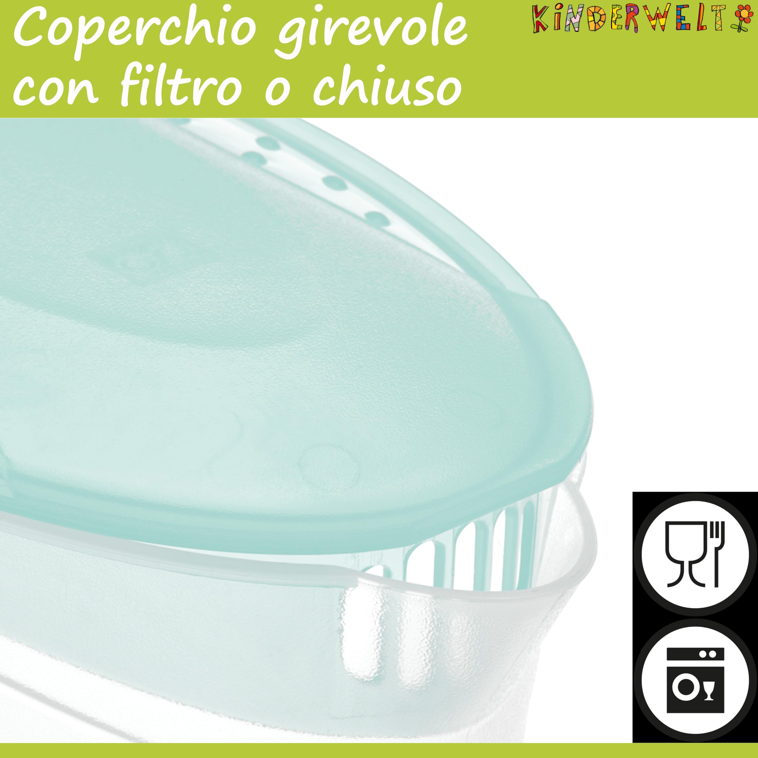 KiNDERWELT Caraffa per succo da 2 litri, in plastica, con coperchio, con inserto per frutta e scala, per porta del frigorifero, caraffa per acqua per bevande fredde come succo, tè freddo