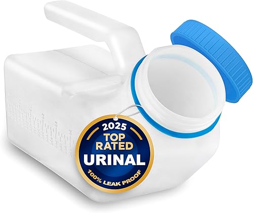 Botella de orina masculina (35 onzas), urinarios portátiles para hombres a prueba de derrames nocturnos, botellas de orina para hombres con tapa de