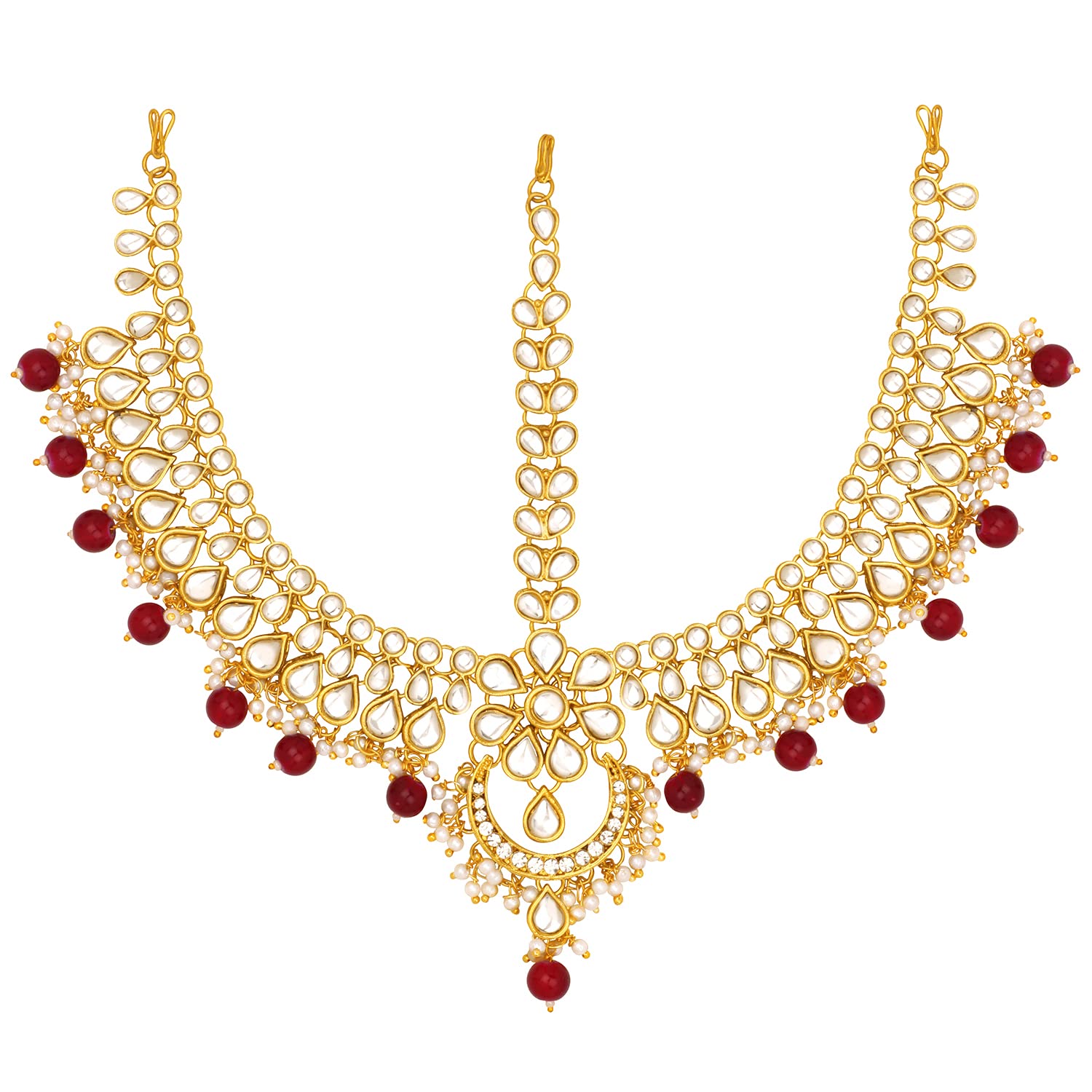 Peora Traditional Gold Plated Red Kundan Pearl Maang Tikka Matha Patti for Women Girls (B09VH51BJB) Amazon Price History, Amazon Price Tracker