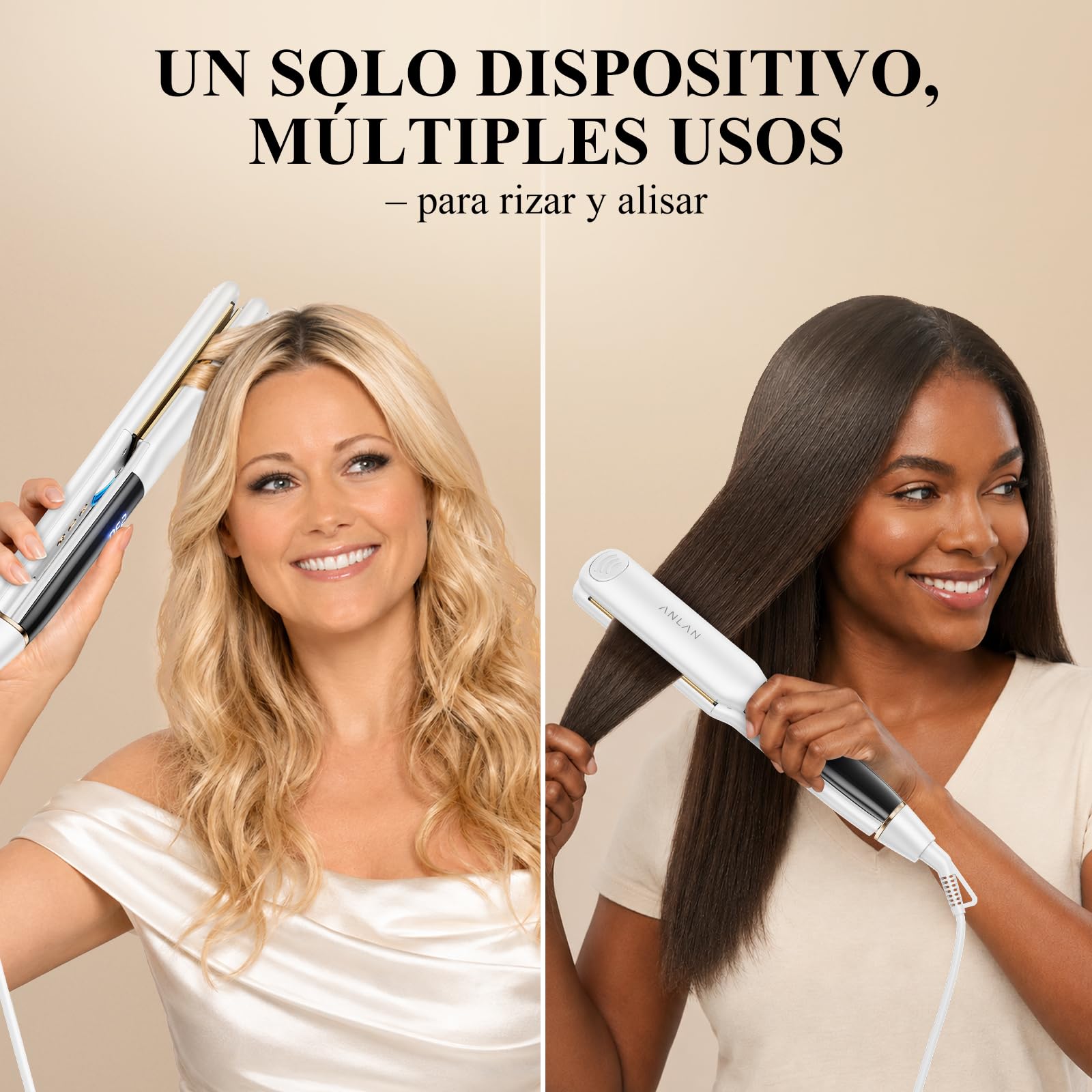 ANLAN Plancha de pelo iónica con luz roja, placas cerámicas flotantes 3D de 36 mm, Rápido 15s, 14 niveles, pantalla LCD, profesional e inteligente
