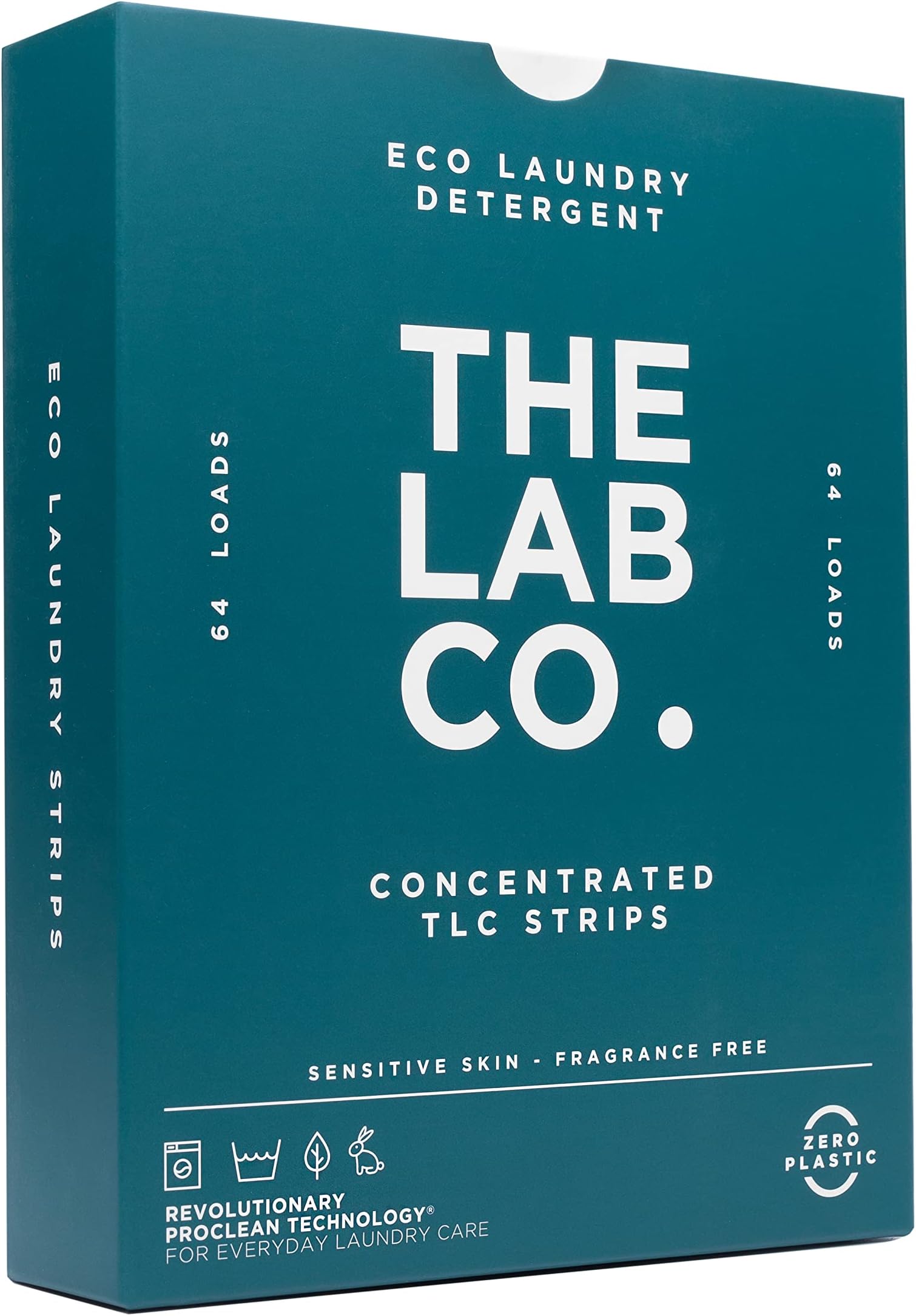 The Lab Co. Laundry Detergent Strips Washing Sheets | Eco Ultra-Concentrated | Non-Bio for Sensitive Skin | Non-Toxic | EDC-Free | Lab-Tested | Fragrance Free Unscented Odourless | 64 Loads